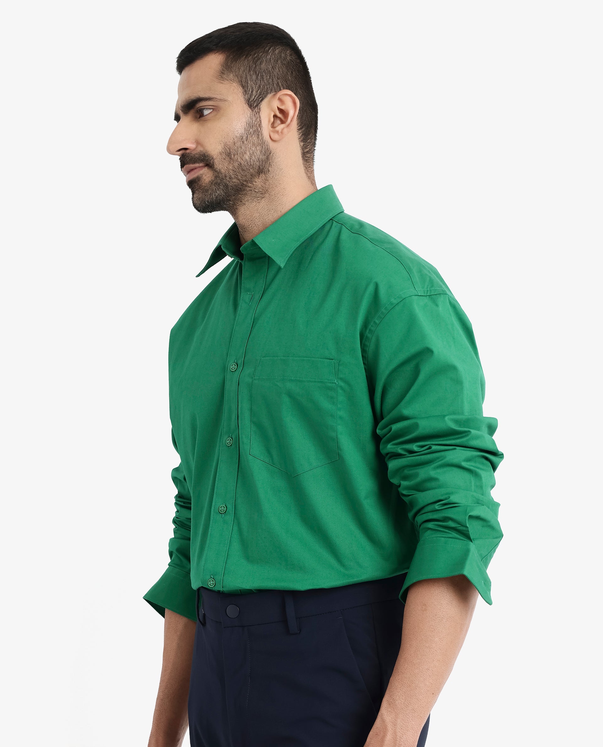 Rare Rabbit Men's Crofty Green Cotton Lycra Fabric Full Sleeves Collared Neck Regular Fit Plain Shirt
