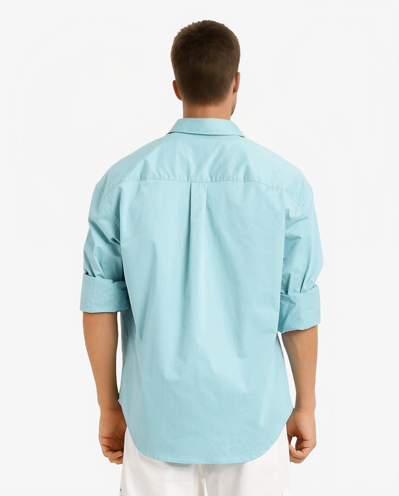 Rare Rabbit Men's Crofty Pastel Blue Cotton Lycra Fabric Full Sleeves Collared Neck Regular Fit Plain Shirt