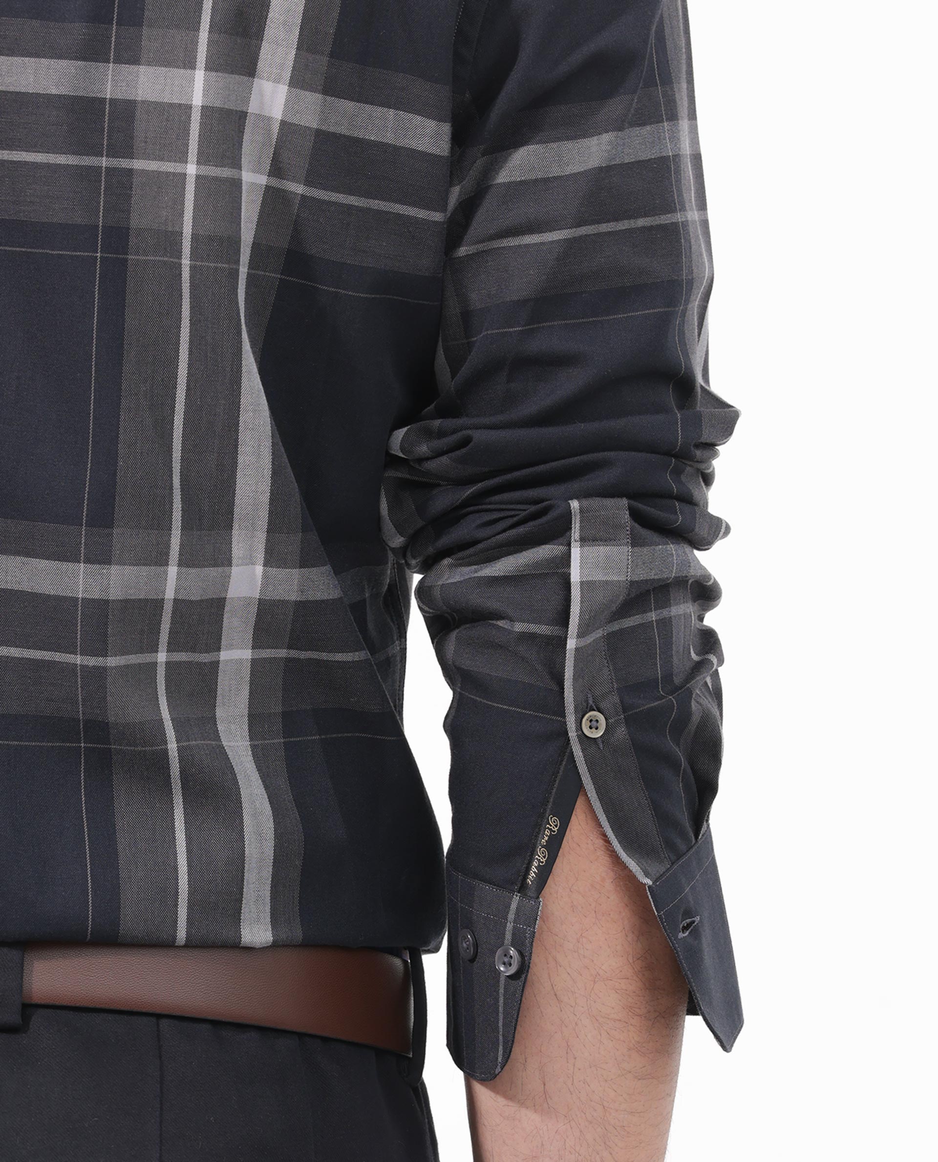 Rare Rabbit Mens Cromet Black Full Sleeve Cotton Fabric Regular Fit Checks Shirt