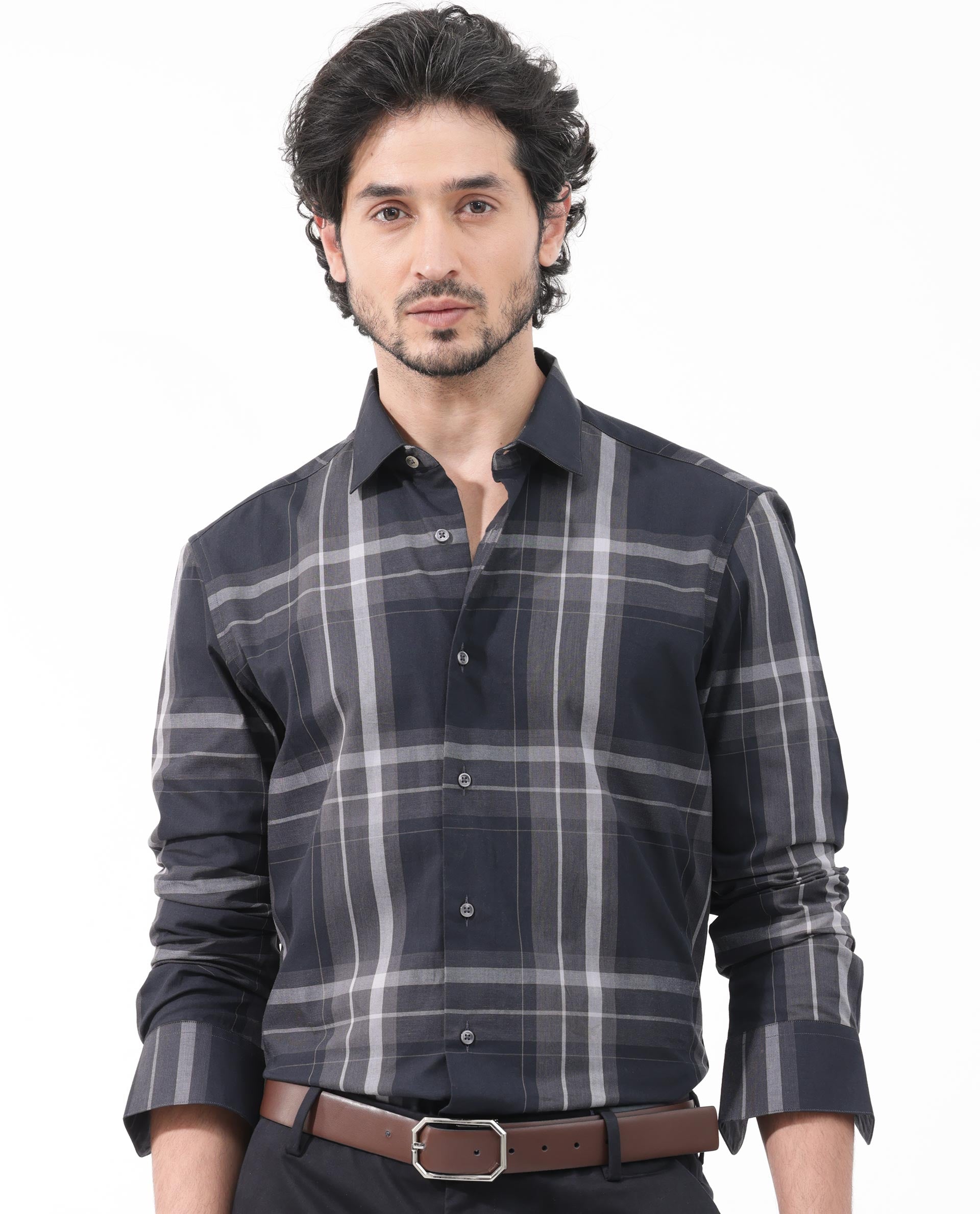 Rare Rabbit Mens Cromet Black Full Sleeve Cotton Fabric Regular Fit Checks Shirt