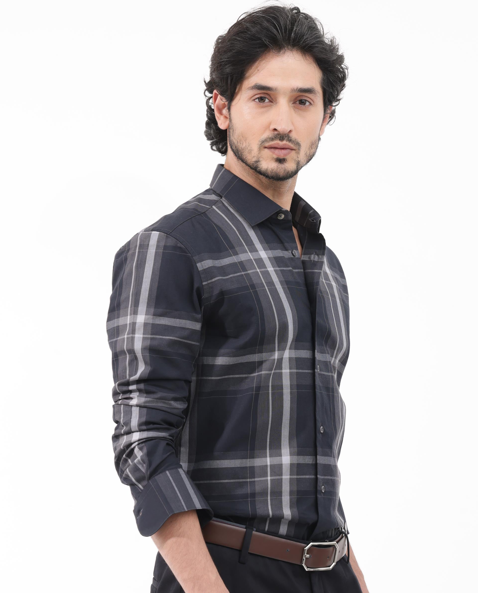 Rare Rabbit Mens Cromet Black Full Sleeve Cotton Fabric Regular Fit Checks Shirt