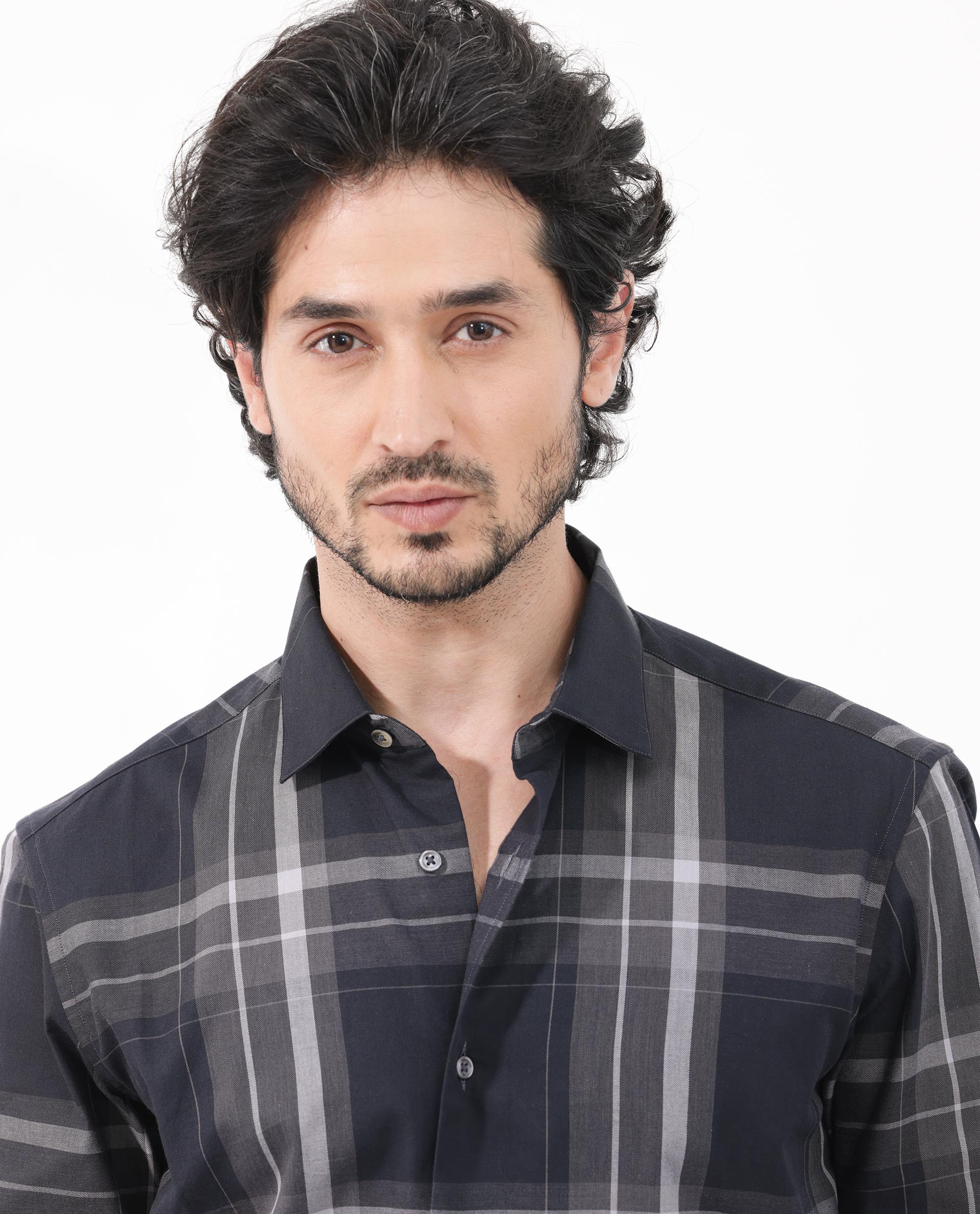 Rare Rabbit Mens Cromet Black Full Sleeve Cotton Fabric Regular Fit Checks Shirt