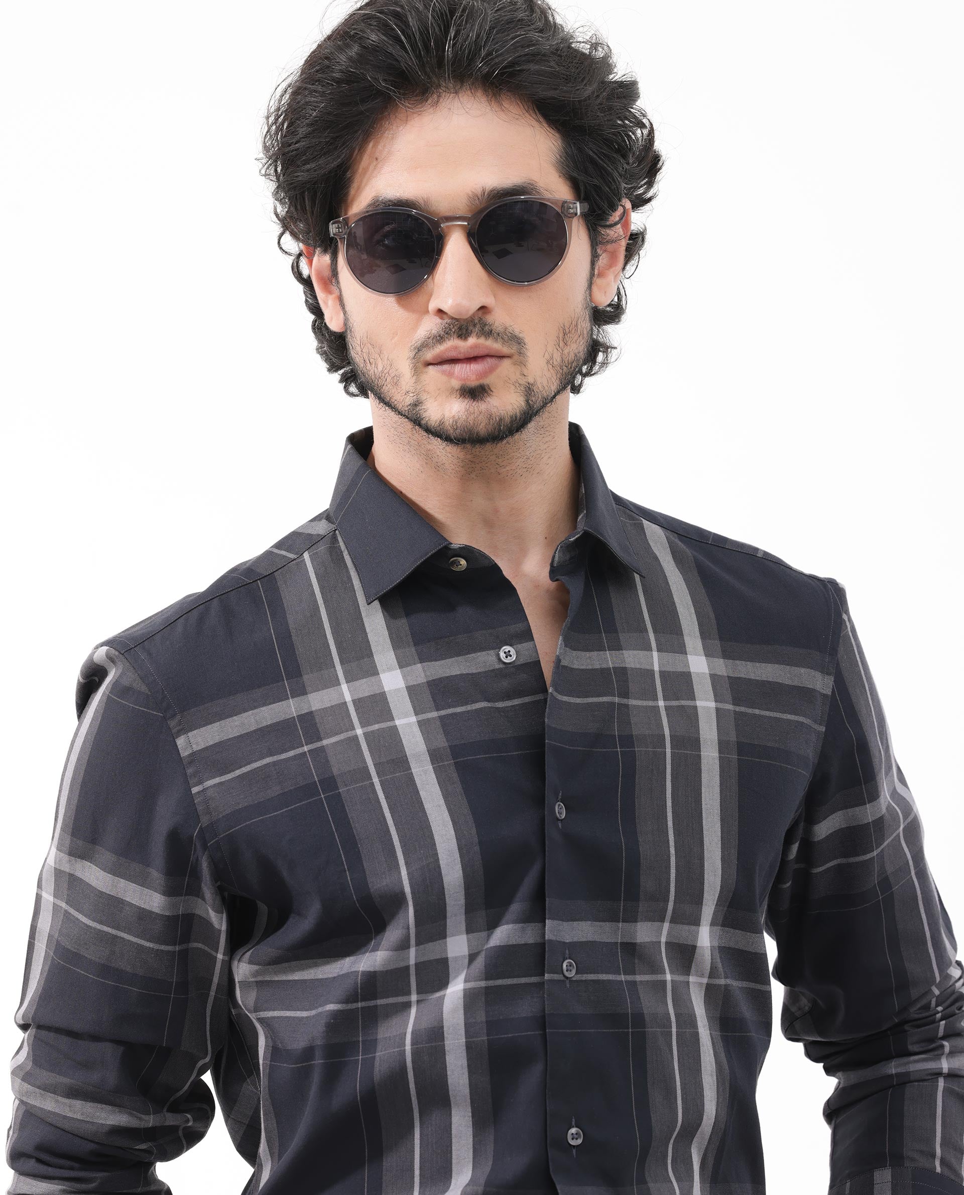 Rare Rabbit Mens Cromet Black Full Sleeve Cotton Fabric Regular Fit Checks Shirt