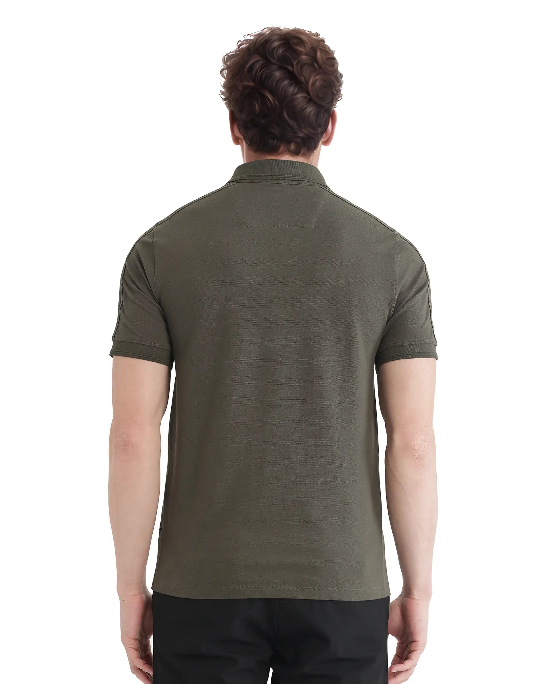 Rare Rabbit Men's Cron Olive Cotton Fabric Half Sleeve Spread Collar Regular Fit Plain Polo