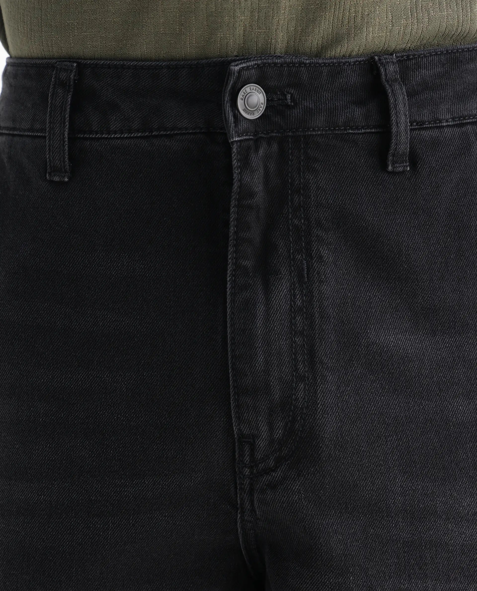 Rare Rabbit Men's Cruz Black Cotton Plain Baggy Fit Jeans