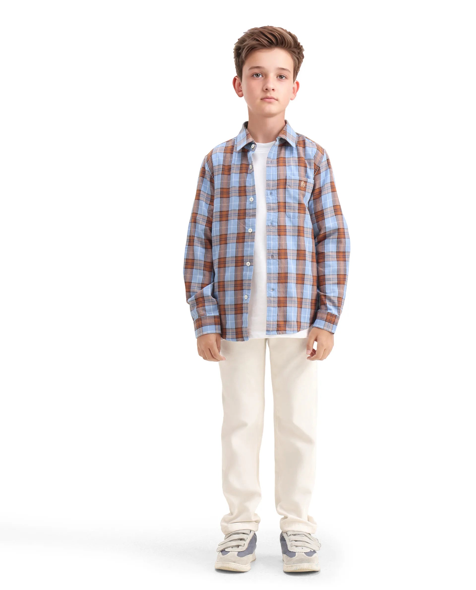 Rare Ones Kids Cruz Light Blue Cotton Checked Button Closure Regular Fit Shirt