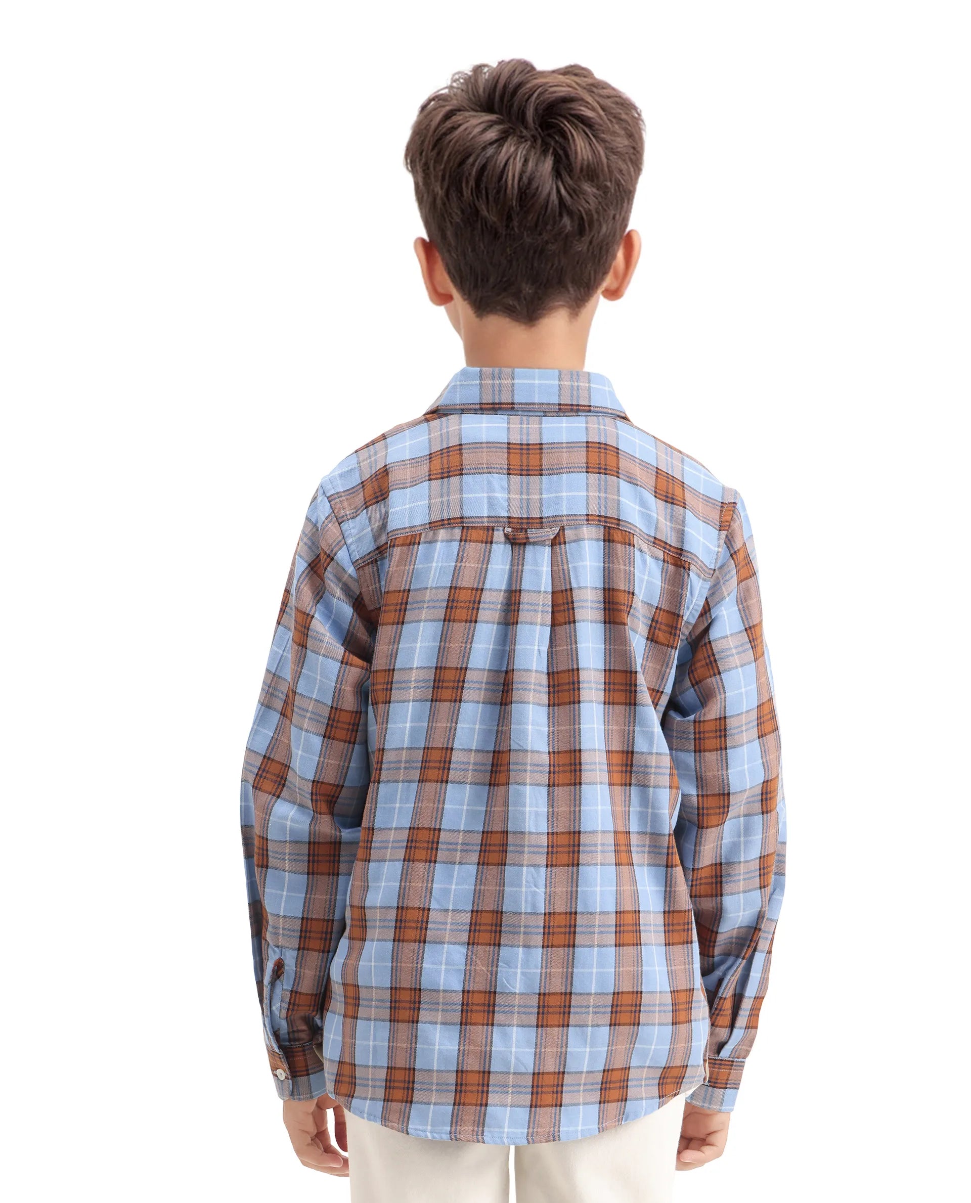 Rare Ones Kids Cruz Light Blue Cotton Checked Button Closure Regular Fit Shirt