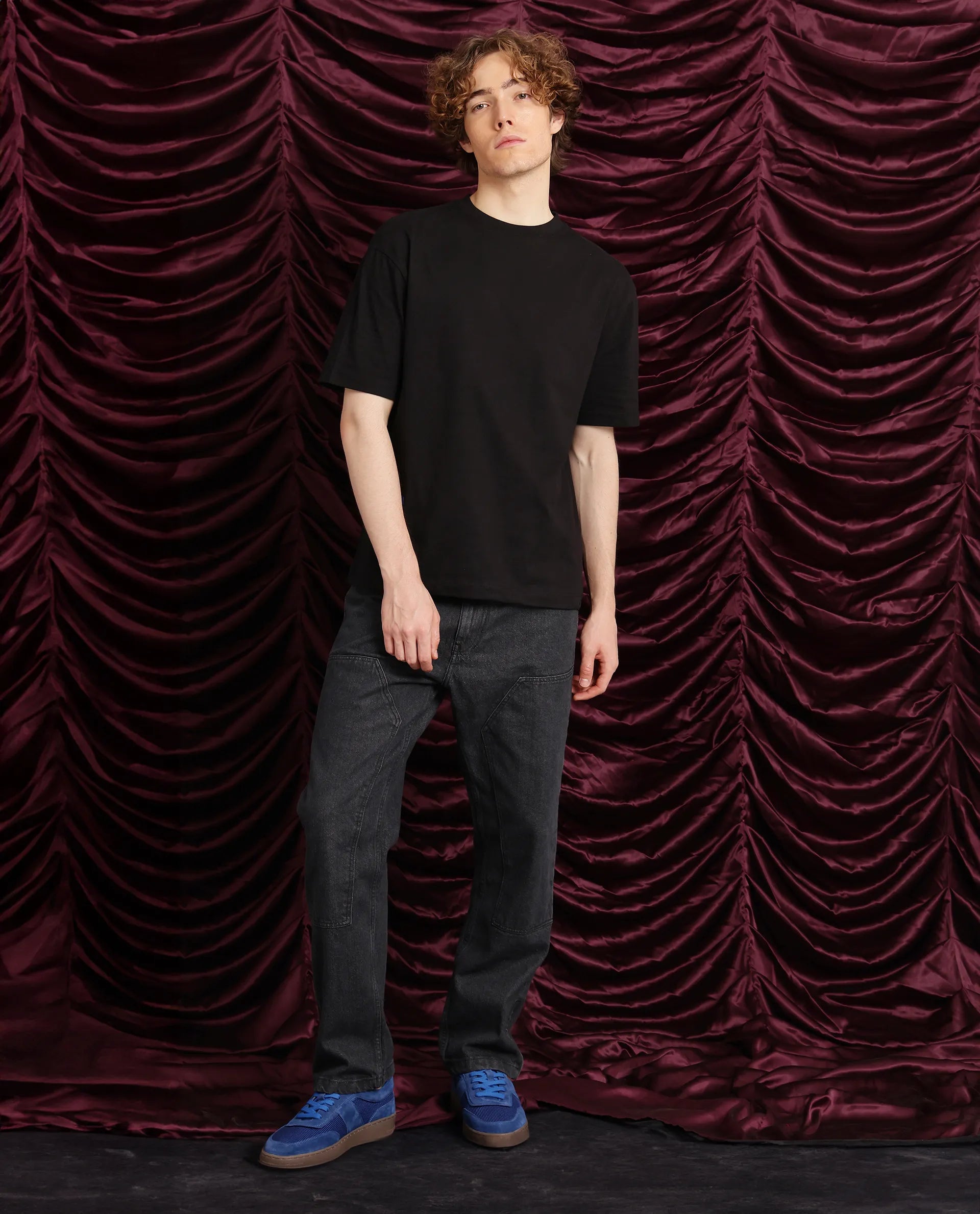 Rare Rabbit Men Cruzo Black Cotton Fabric Short Sleeve Crew Neck Oversized Fit Graphic Back Print T-Shirt