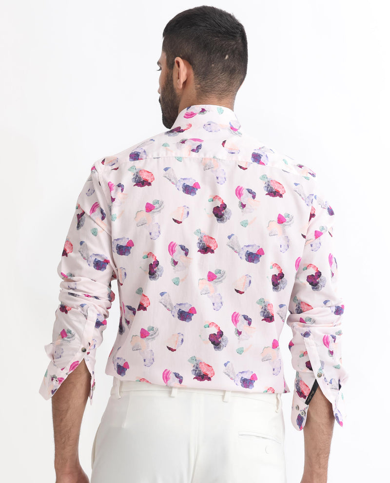 Rare Rabbit Men's Crysta Pink Cotton Fabric Abstract Print Full Sleeves Shirt