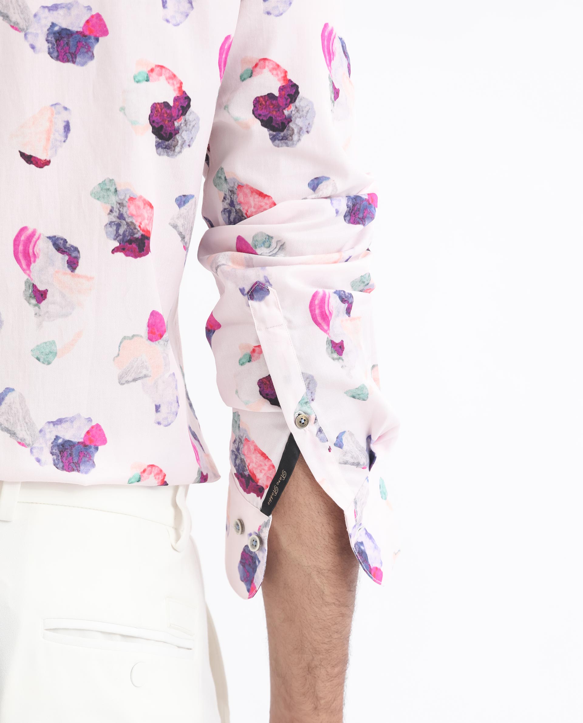 Rare Rabbit Men's Crysta Pink Cotton Fabric Abstract Print Full Sleeves Shirt