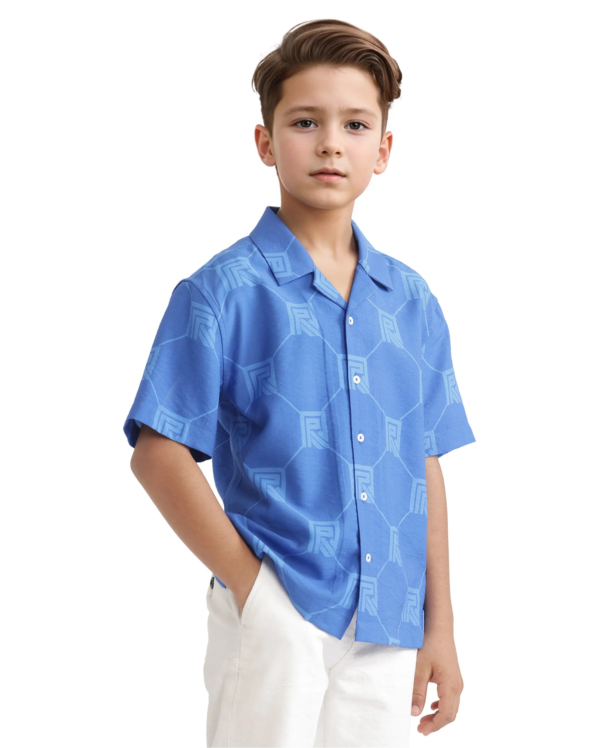 Rare Ones Kids Rynk Blue Viscose Blend Half Sleeve Button Printed Regular Fit Shirt