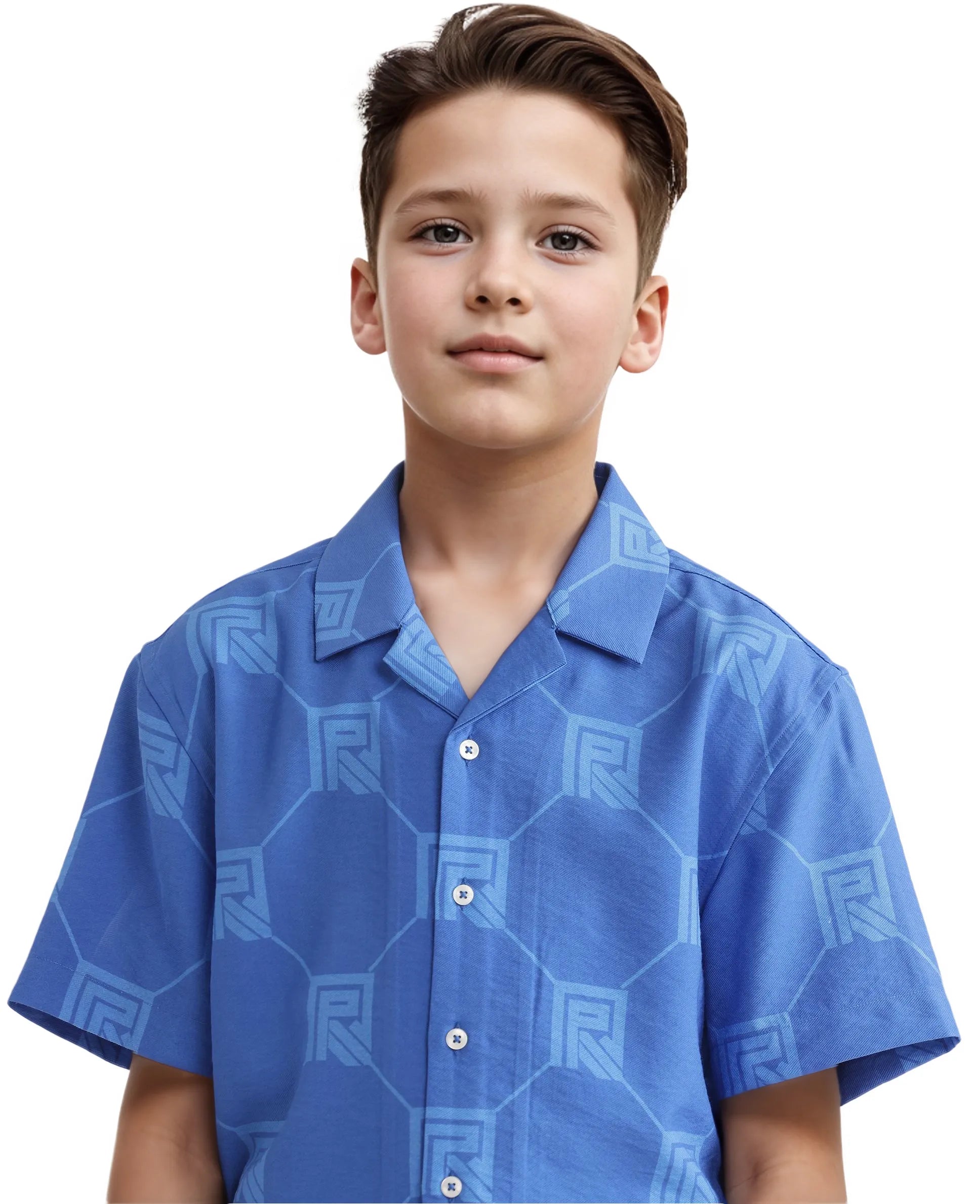 Rare Ones Kids Rynk Blue Viscose Blend Half Sleeve Button Printed Regular Fit Shirt