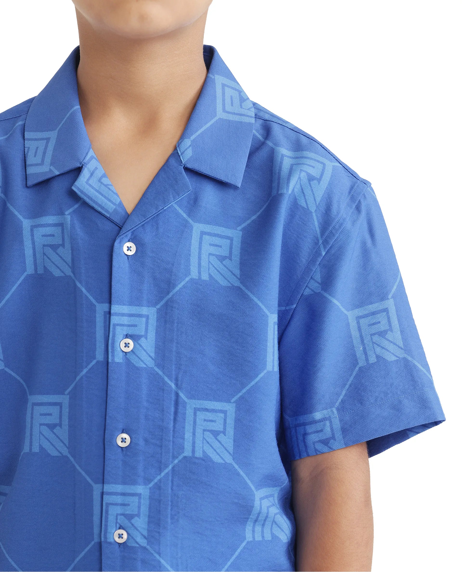 Rare Ones Kids Rynk Blue Viscose Blend Half Sleeve Button Printed Regular Fit Shirt