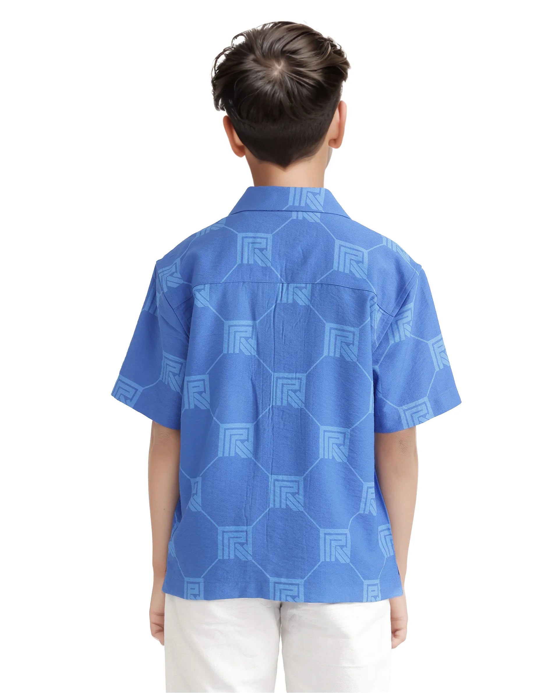 Rare Ones Kids Rynk Blue Viscose Blend Half Sleeve Button Printed Regular Fit Shirt