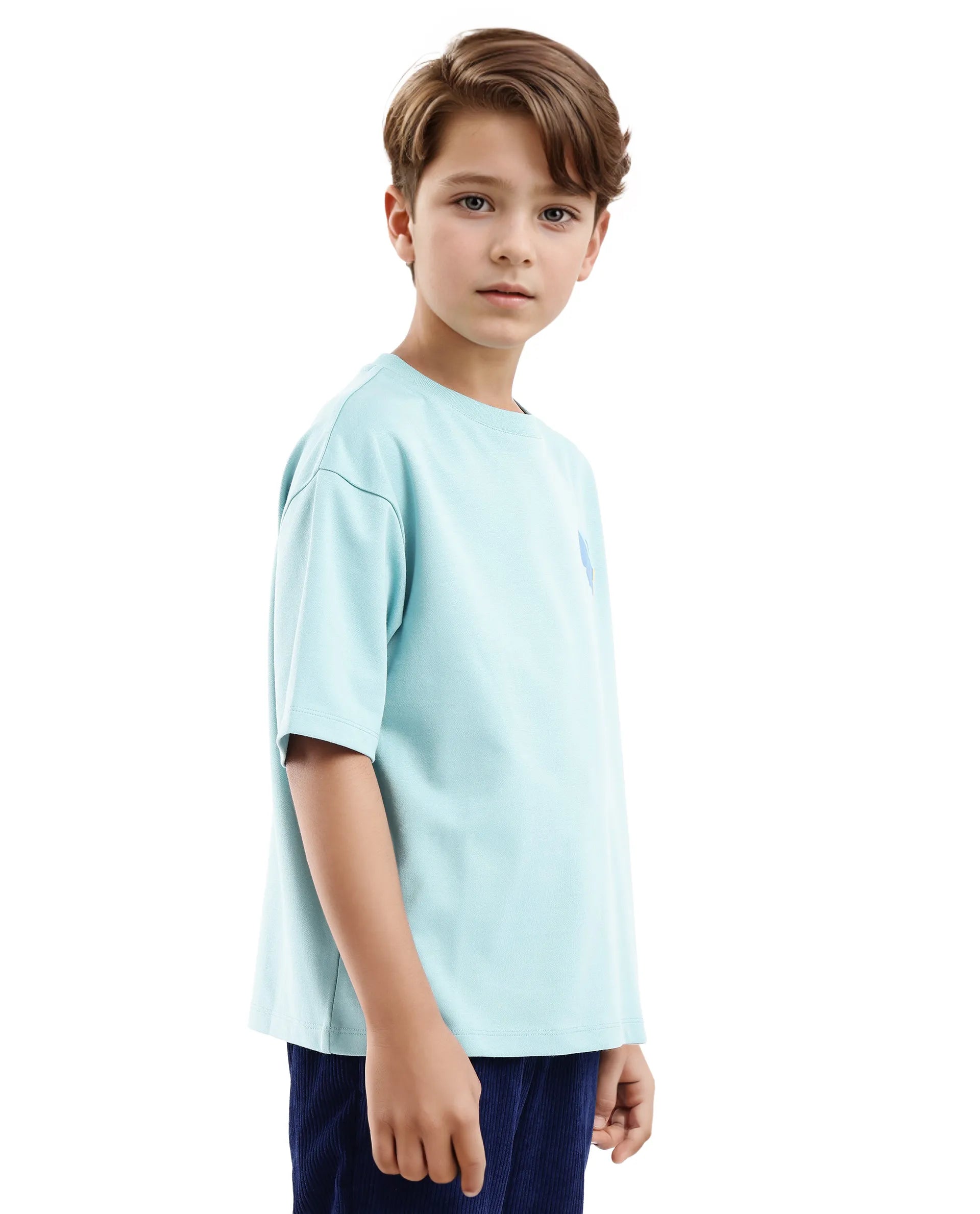 Rare Ones Kids Cube Light Turq Cotton Half Sleeves Crew Neck Back Graphic Print T-Shirt