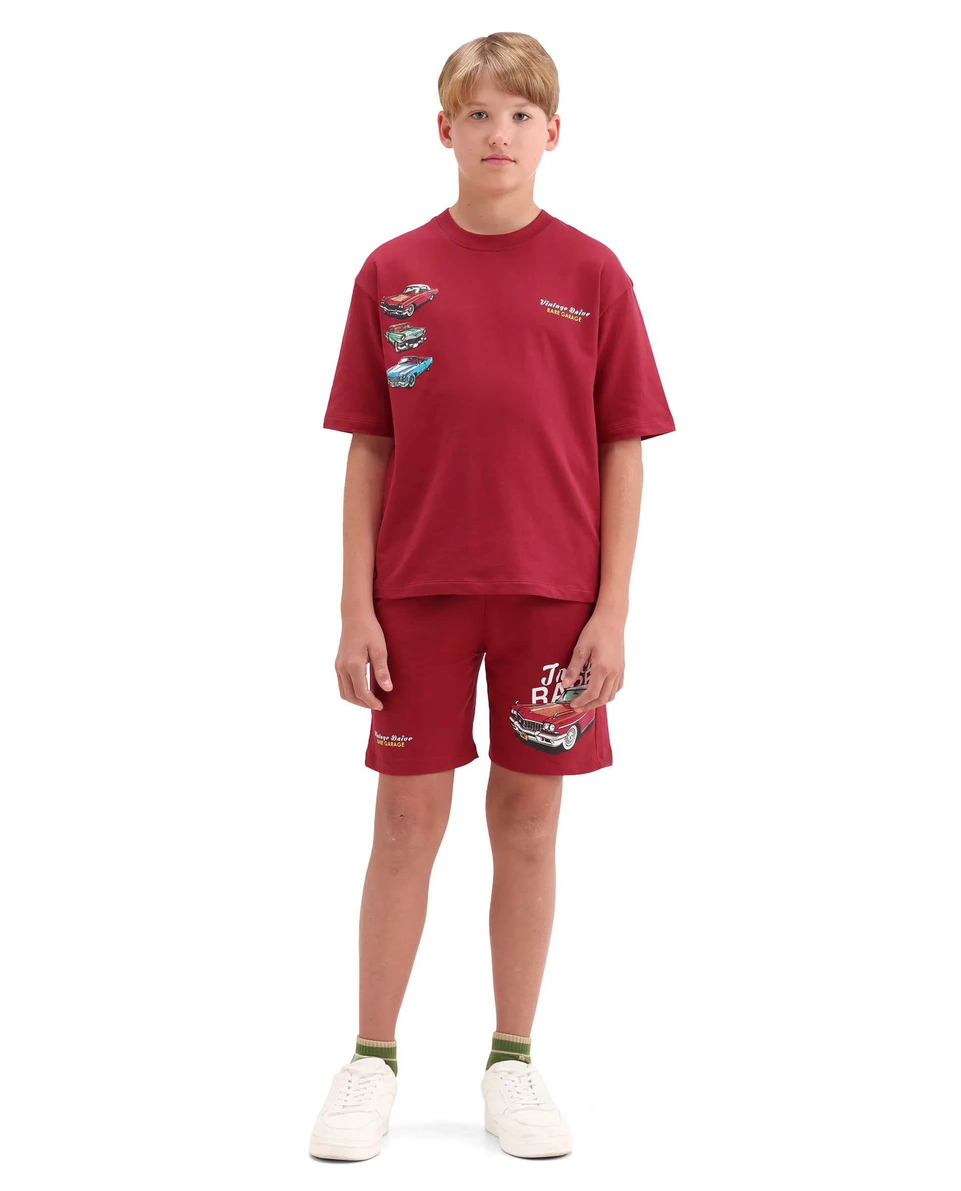Rare Ones Kids Cubi-B Red Cotton Fabric Drawstring Closure Digital Print Regular Fit Shorts