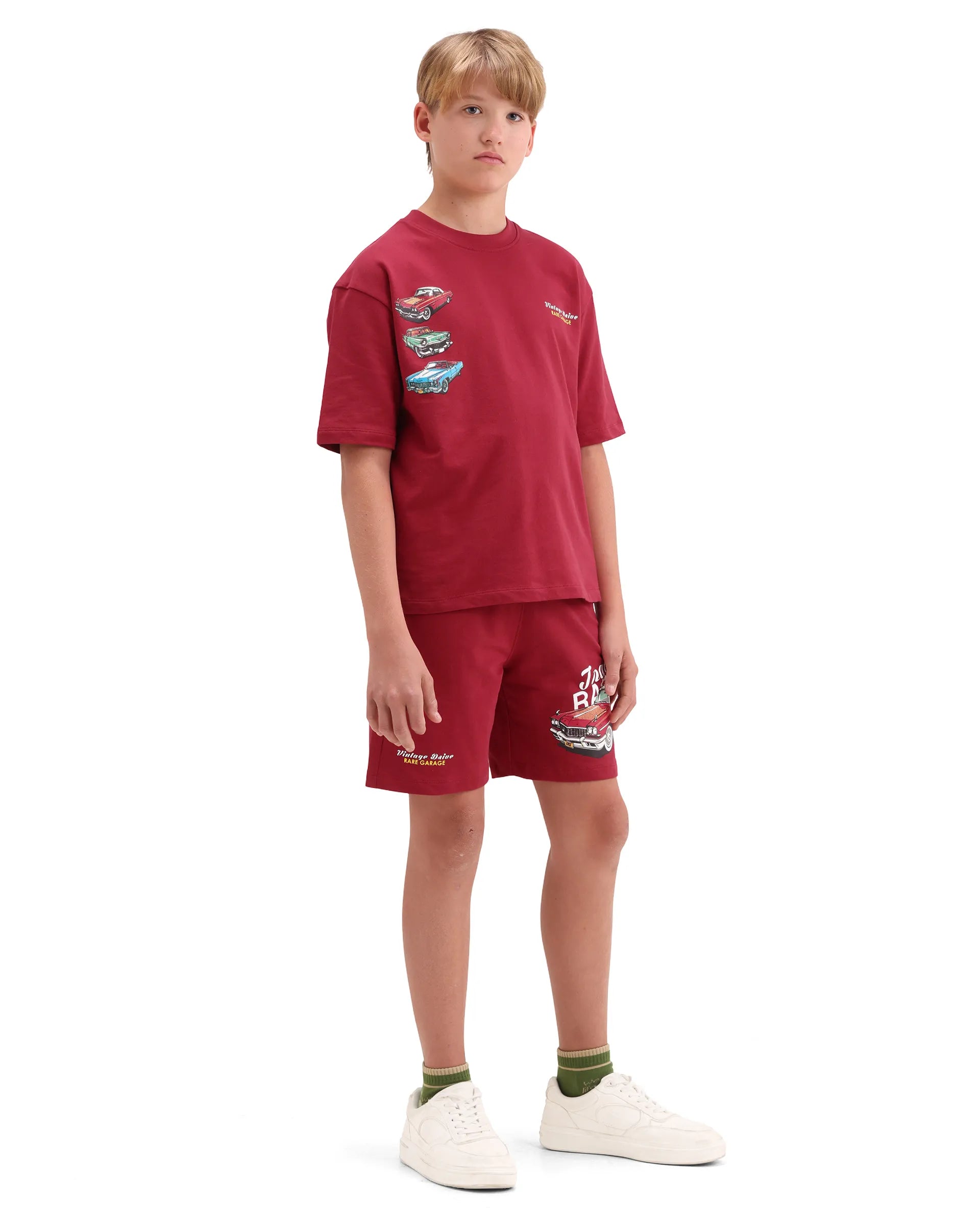 Rare Ones Kids Cubi-B Red Cotton Fabric Drawstring Closure Digital Print Regular Fit Shorts