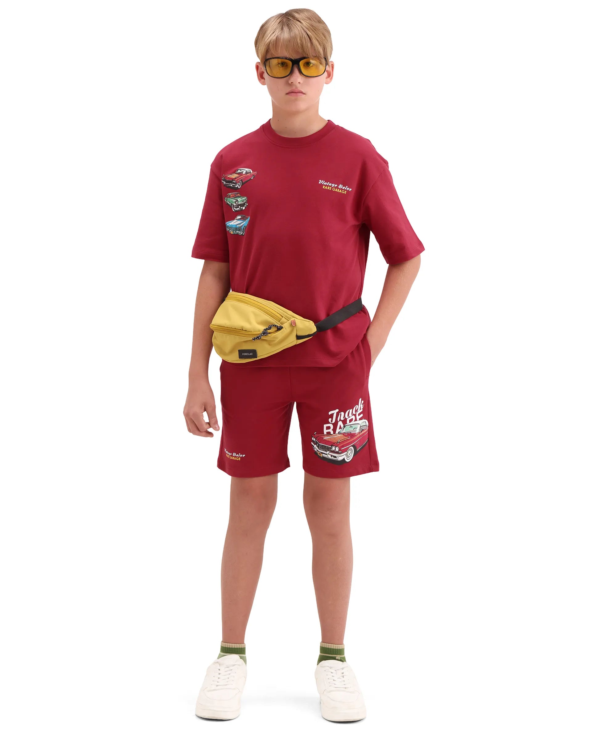 Rare Ones Kids Cubi-B Red Cotton Fabric Drawstring Closure Digital Print Regular Fit Shorts