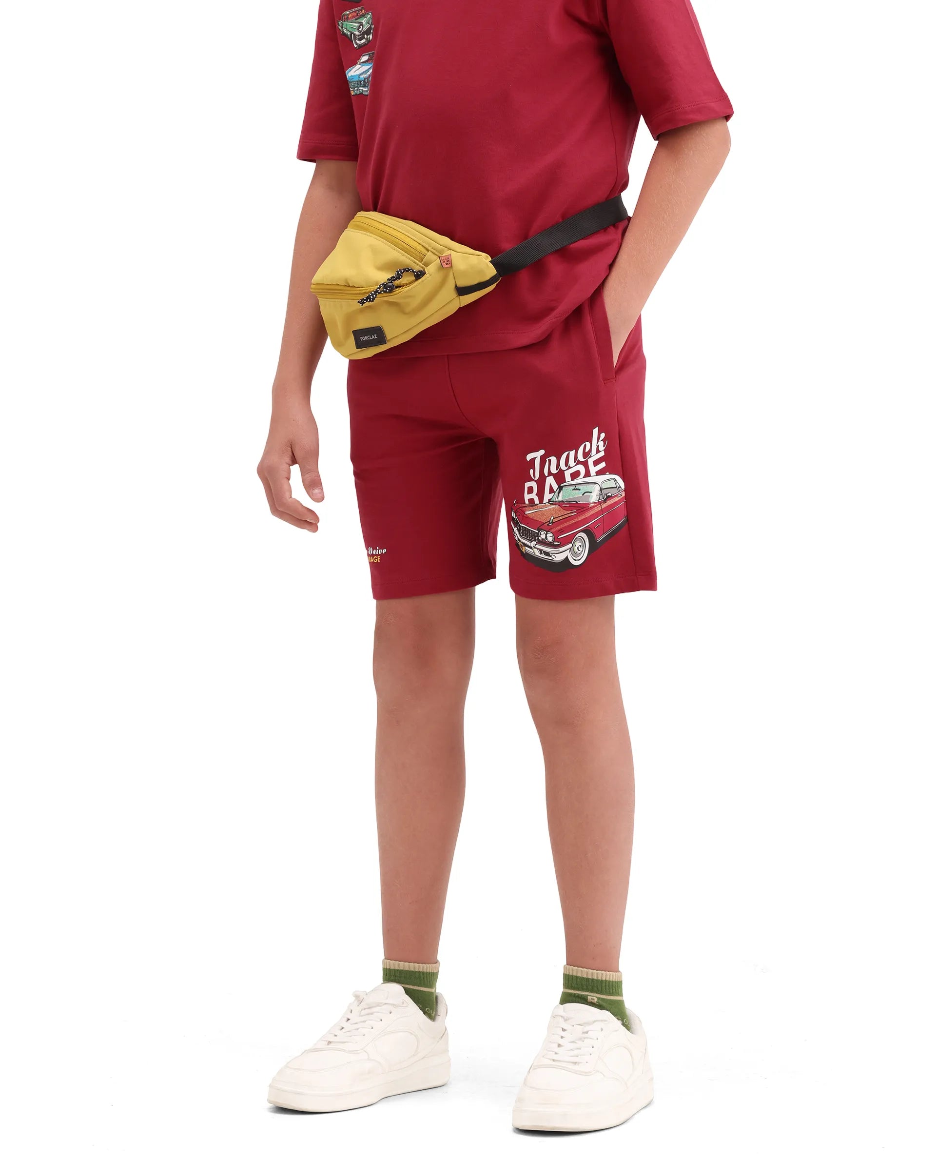 Rare Ones Kids Cubi-B Red Cotton Fabric Drawstring Closure Digital Print Regular Fit Shorts