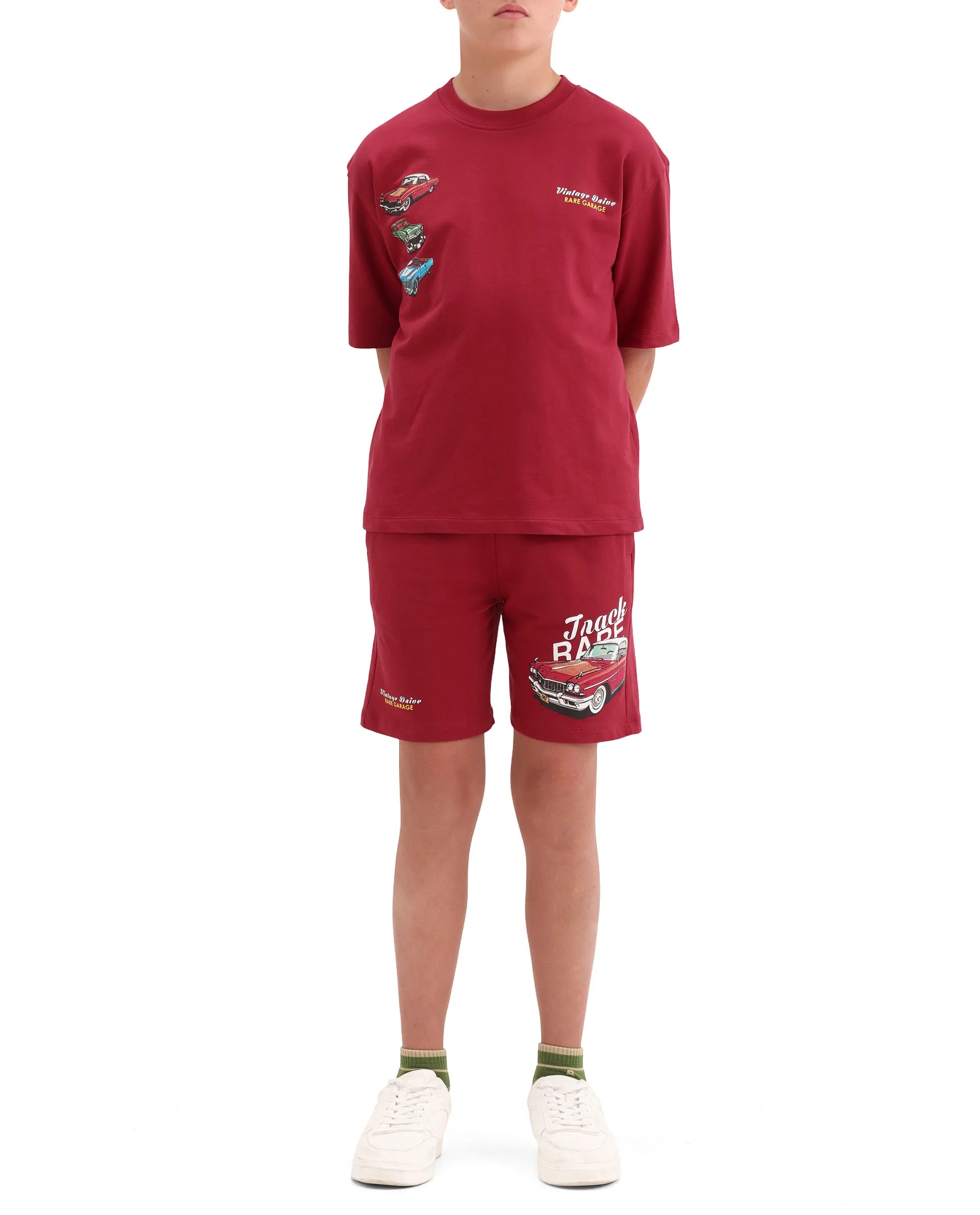 Rare Ones Kids Cubi-B Red Cotton Fabric Drawstring Closure Digital Print Regular Fit Shorts