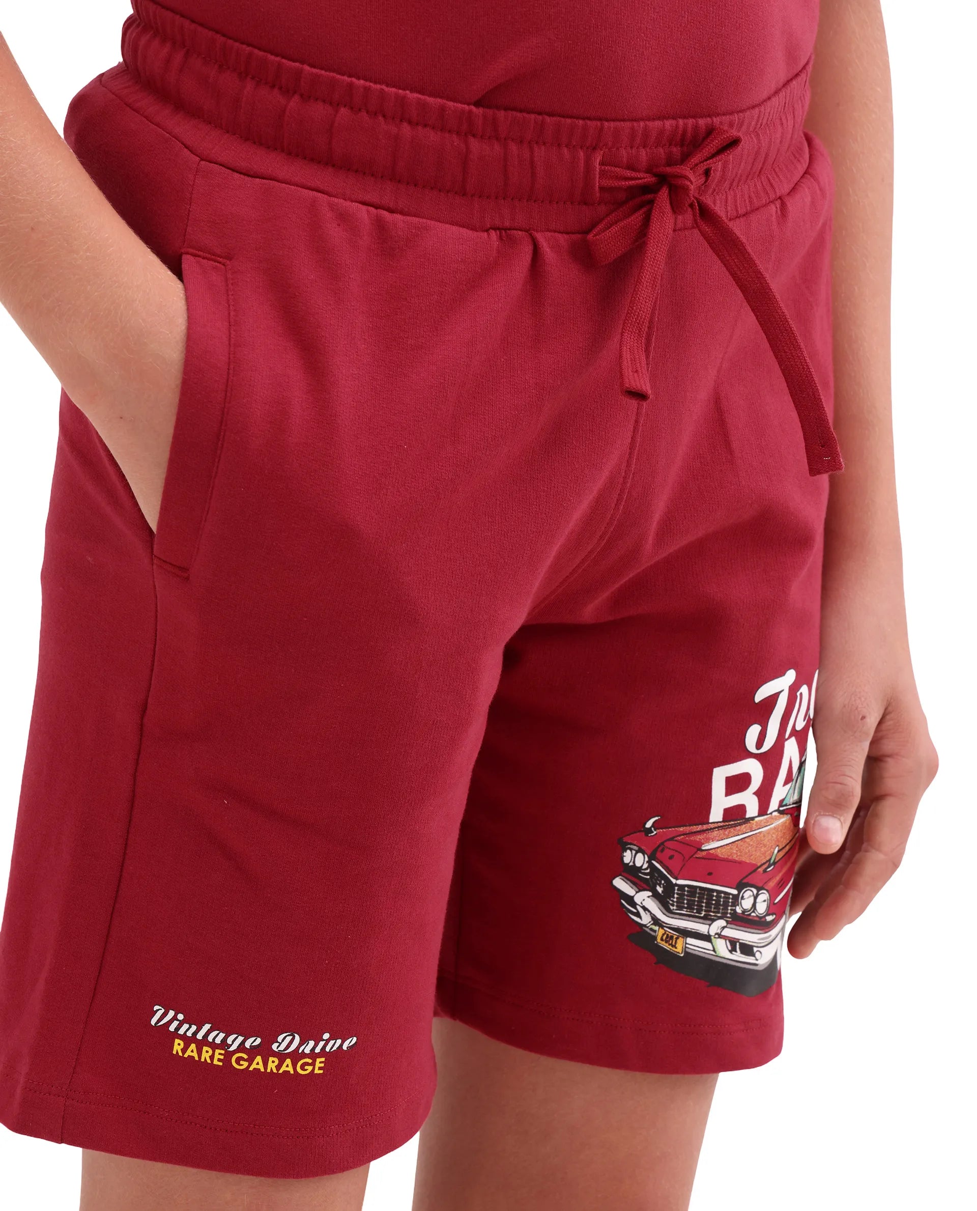 Rare Ones Kids Cubi-B Red Cotton Fabric Drawstring Closure Digital Print Regular Fit Shorts