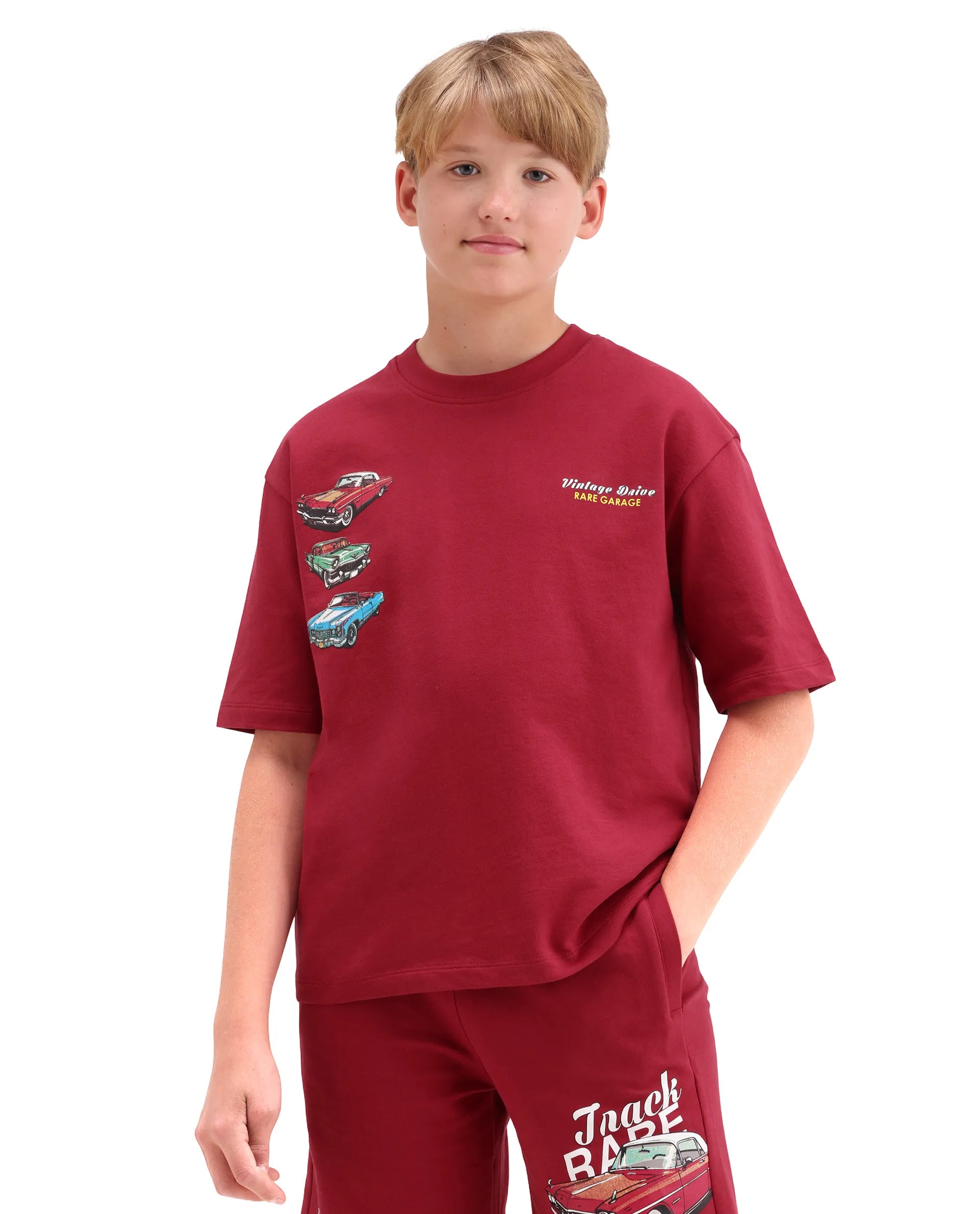 Rare Ones Kids Cubi Red Cotton Pull-On Closure Digital Print Oversized Fit T-Shirt