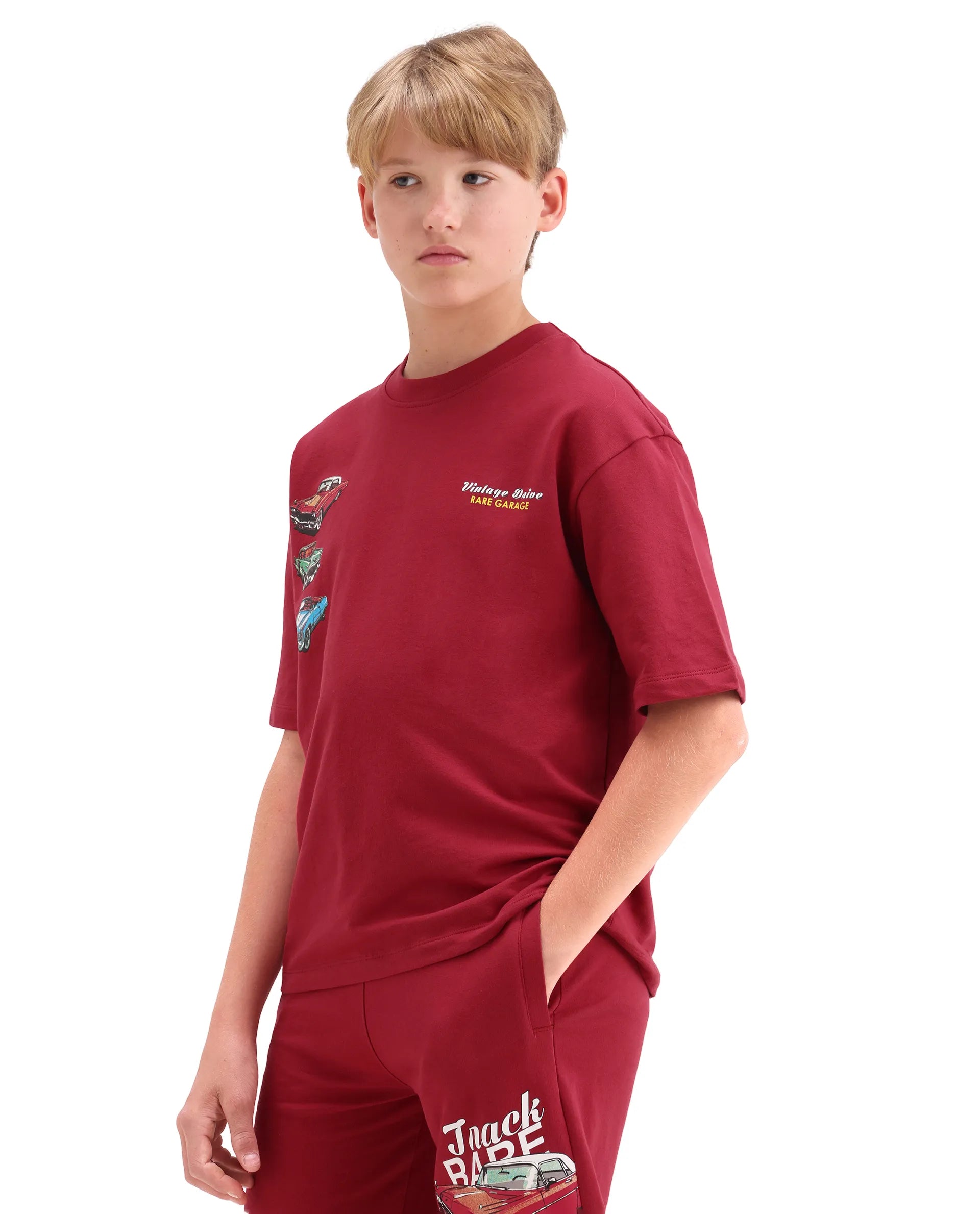 Rare Ones Kids Cubi Red Cotton Pull-On Closure Digital Print Oversized Fit T-Shirt