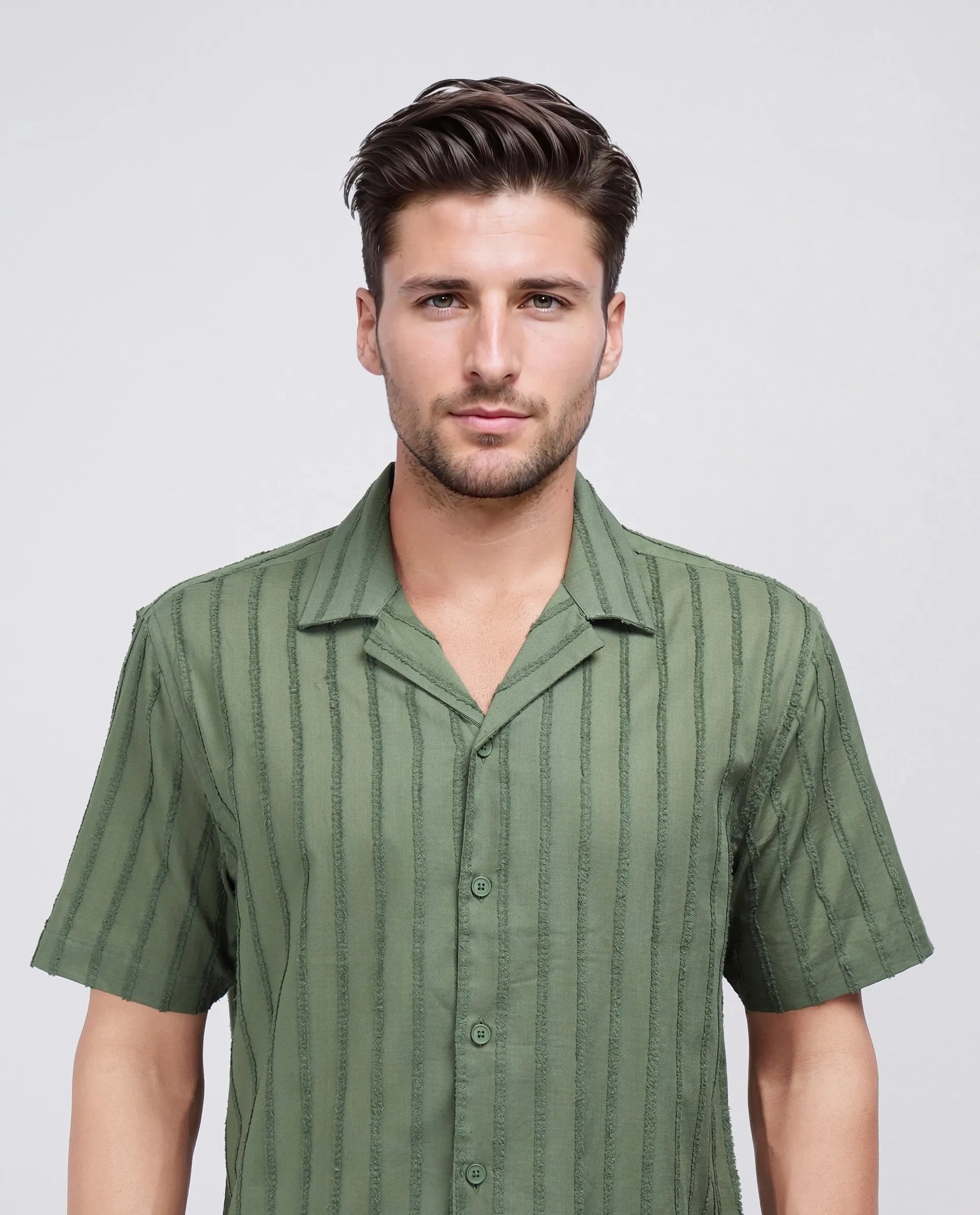 Rare Rabbit Men's Cuen Dark Green Cotton Fabric Short Sleeve Collared Neck Button Closure Printed Shirt