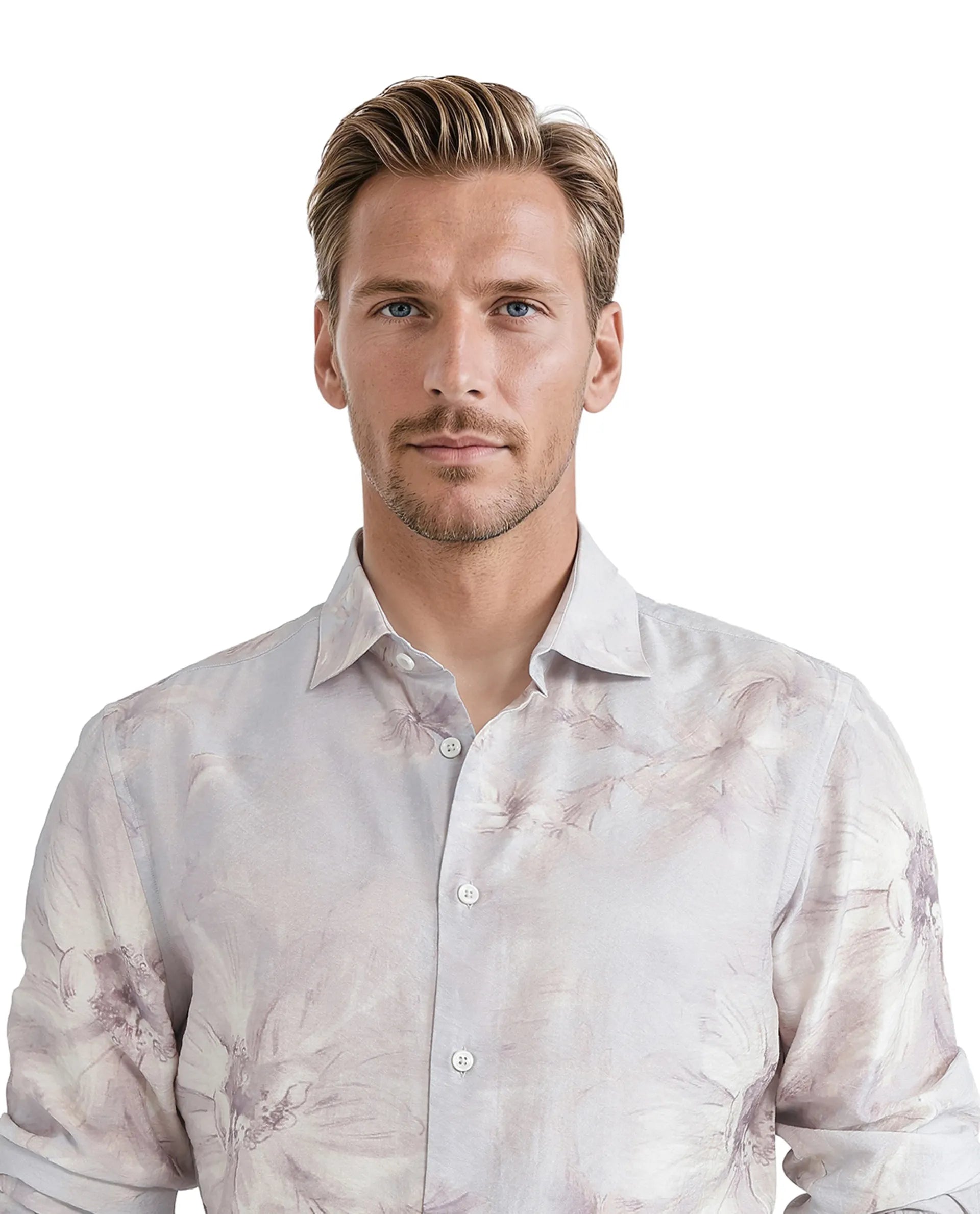 Rare Rabbit Men Curas Pastel Blue Viscose Nylon Fabric Full Sleeve Regular Collared Button Closure Relaxed Fit Floral Print Shirt