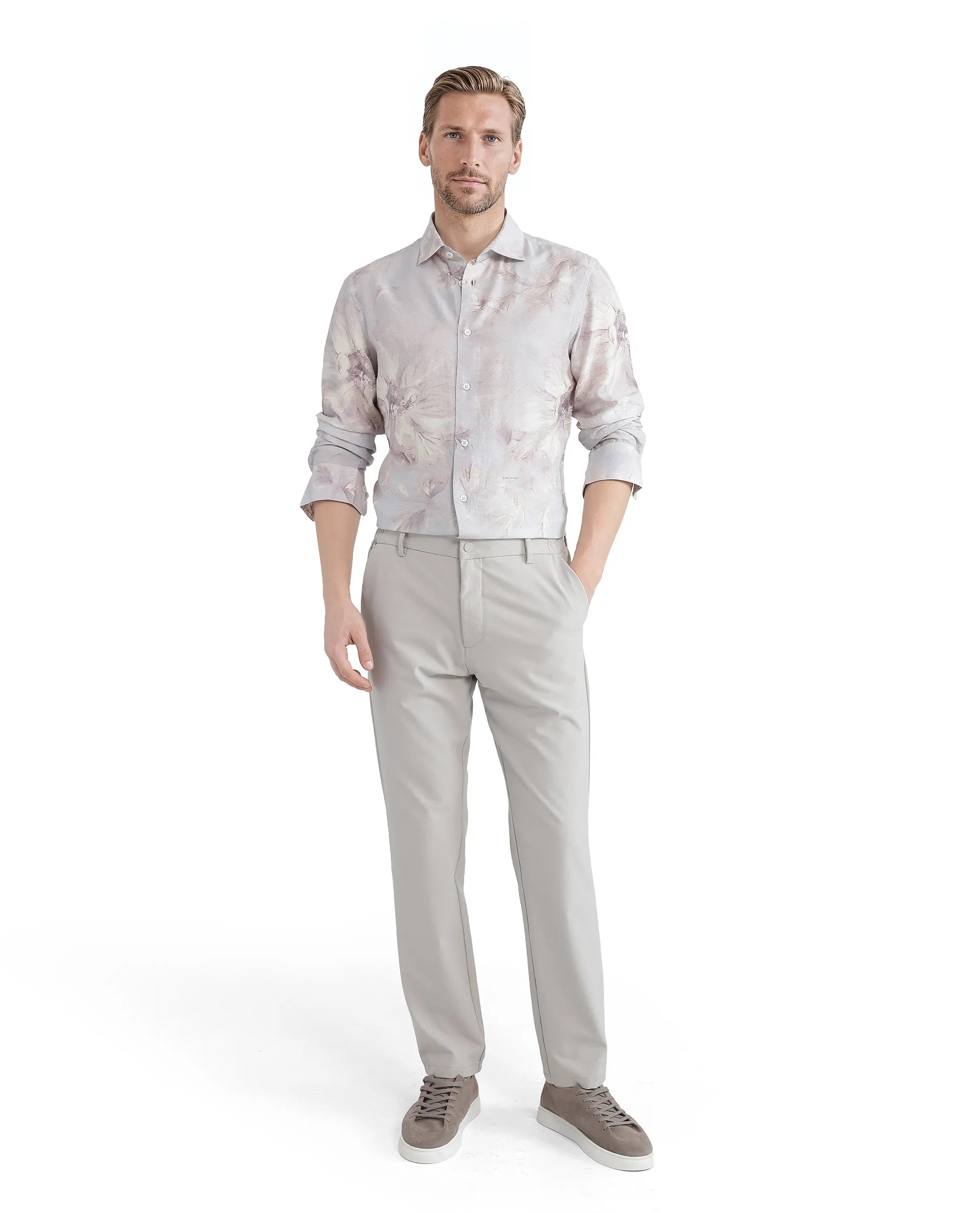 Rare Rabbit Men Curas Pastel Blue Viscose Nylon Fabric Full Sleeve Regular Collared Button Closure Relaxed Fit Floral Print Shirt