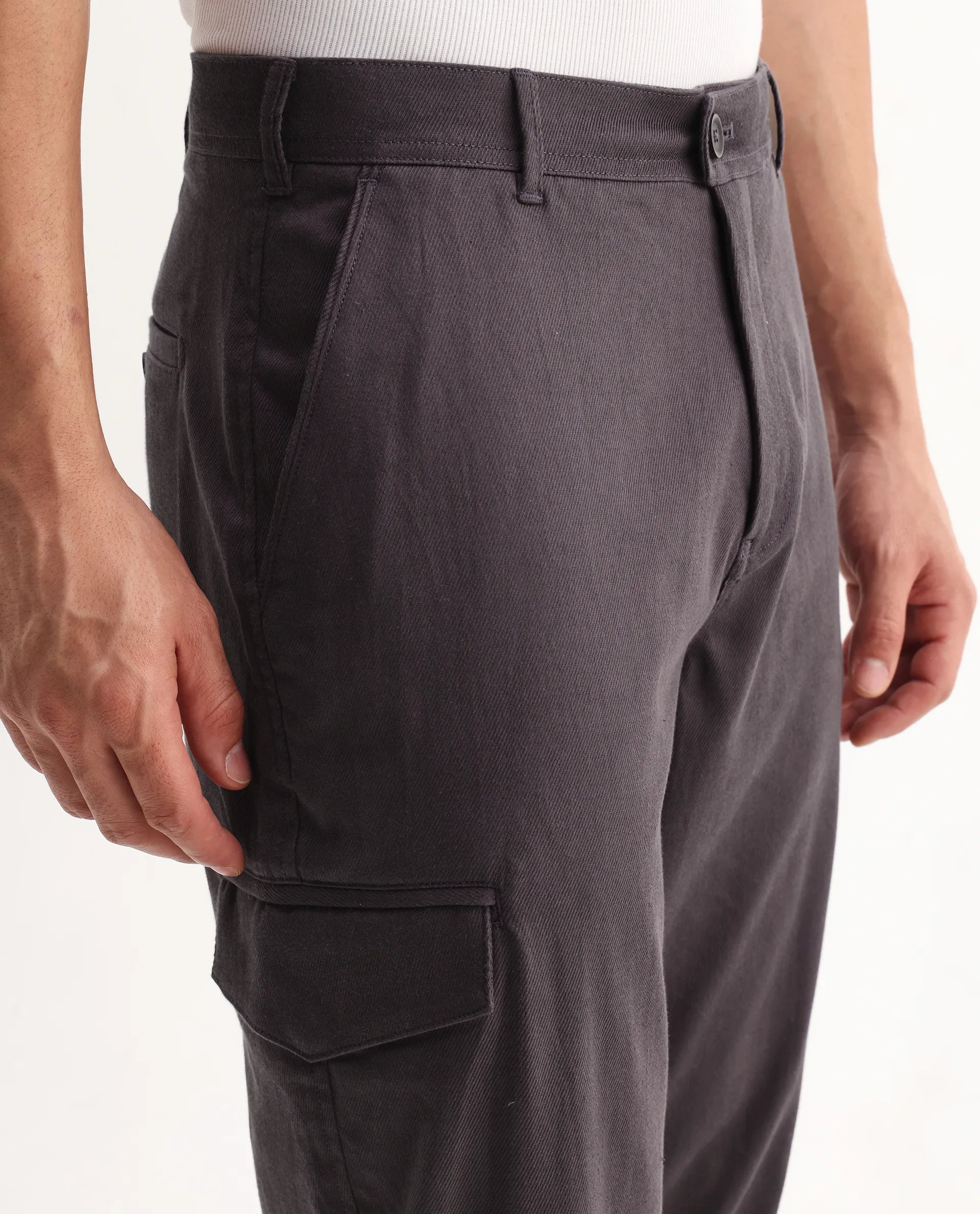Rare Rabbit Men's Curex-1 Dusky Purple Cotton Blend Plain Regular Fit Trouser