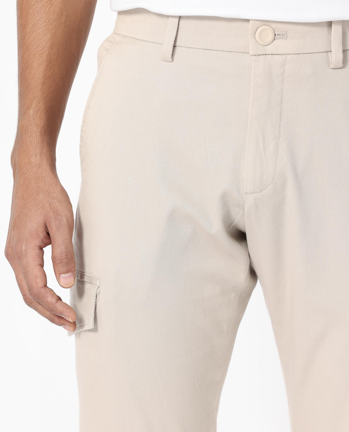 Rare Rabbit Men's Curo Beige Solid Mid-Rise Regular Fit Cargo Style Trouser