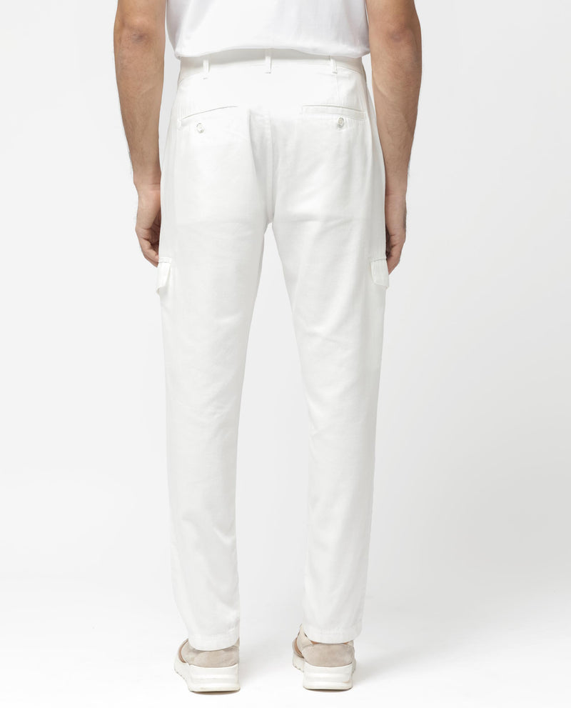 Rare Rabbit Men's Curon Off White Mid Rise Regular Fit Cotton Cargo Style Solid Trousers