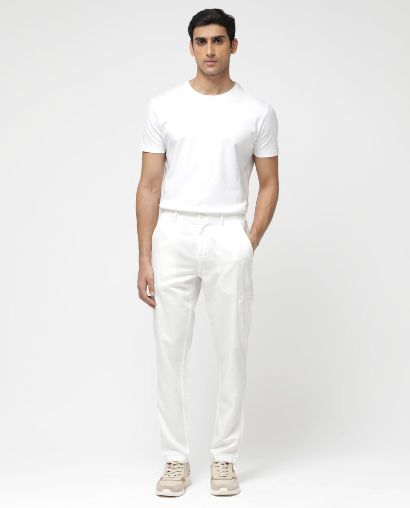 Rare Rabbit Men's Curon Off White Mid Rise Regular Fit Cotton Cargo Style Solid Trousers
