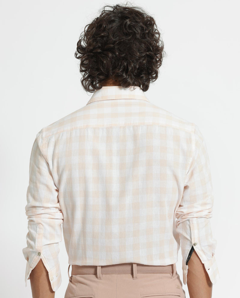 Rare Rabbit Men's Cutro Light Orange Cotton Fabric Full Sleeves Checks Shirt