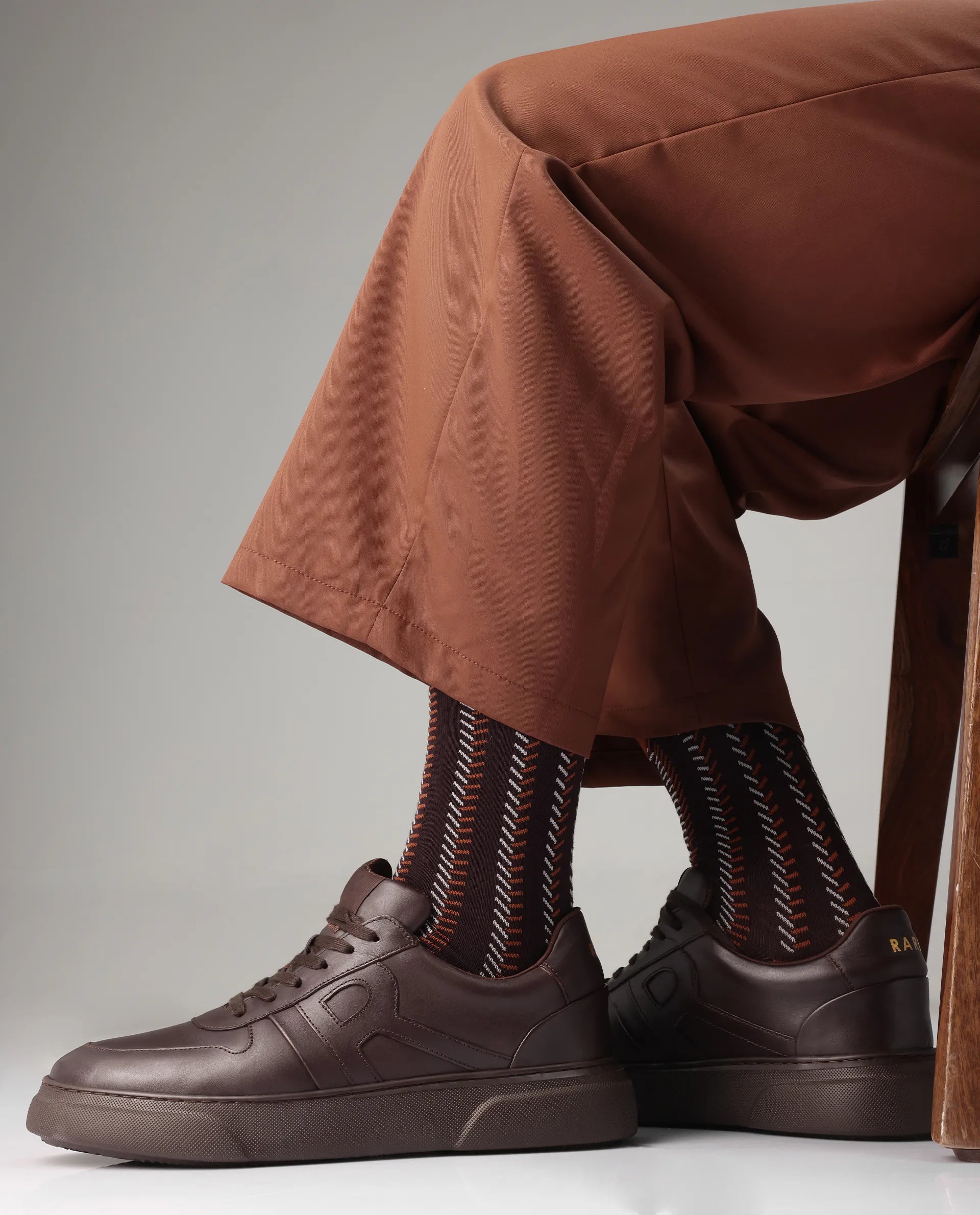 Rare Rabbit Men's Cygnus Dark Brown Genuine Leather Monotone Low-top Lace-up Branded Sneaker Shoes