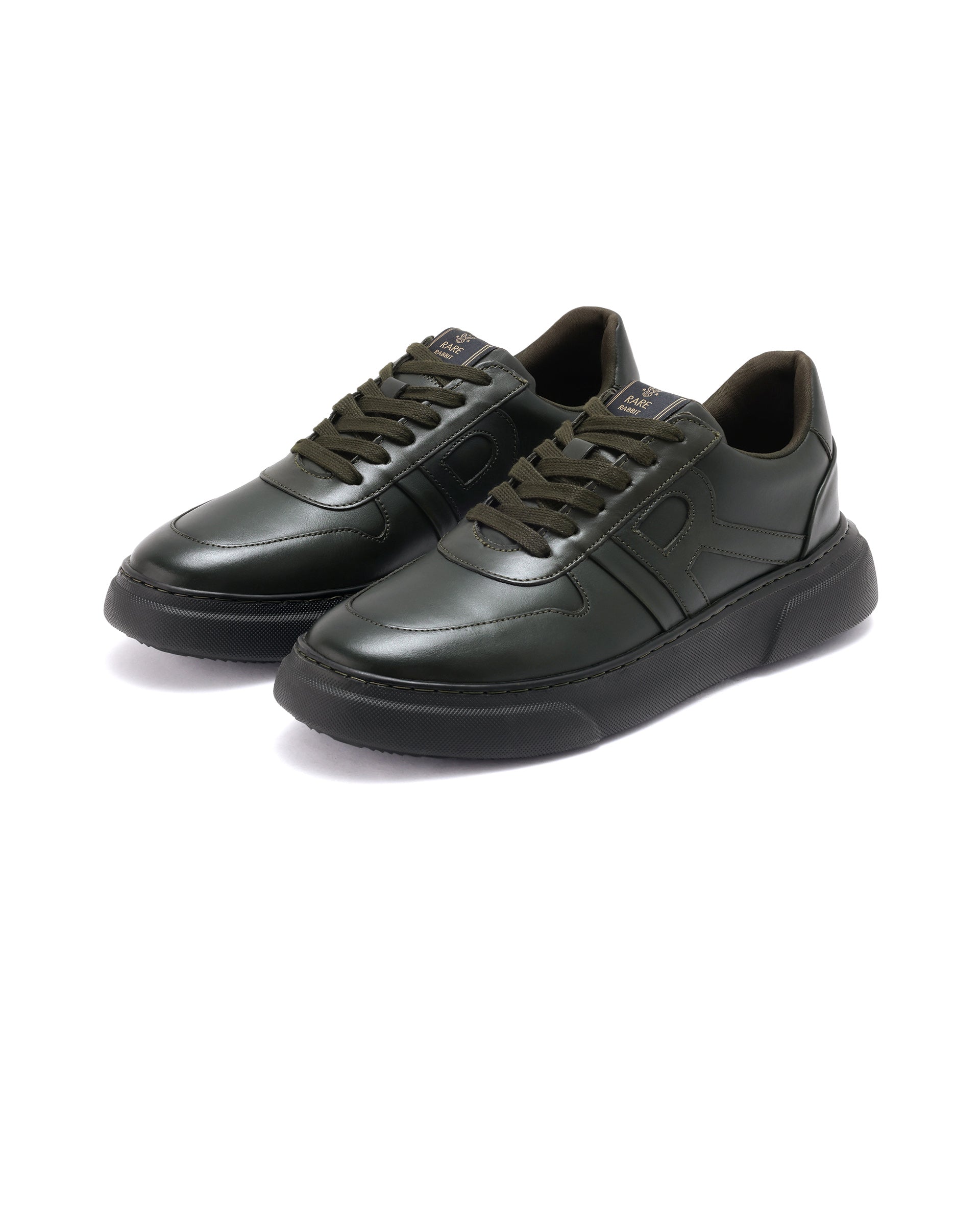 Rare Rabbit Men's Cygnus Green Genuine Leather Monotone Low-top Lace-up Branded Sneaker Shoes