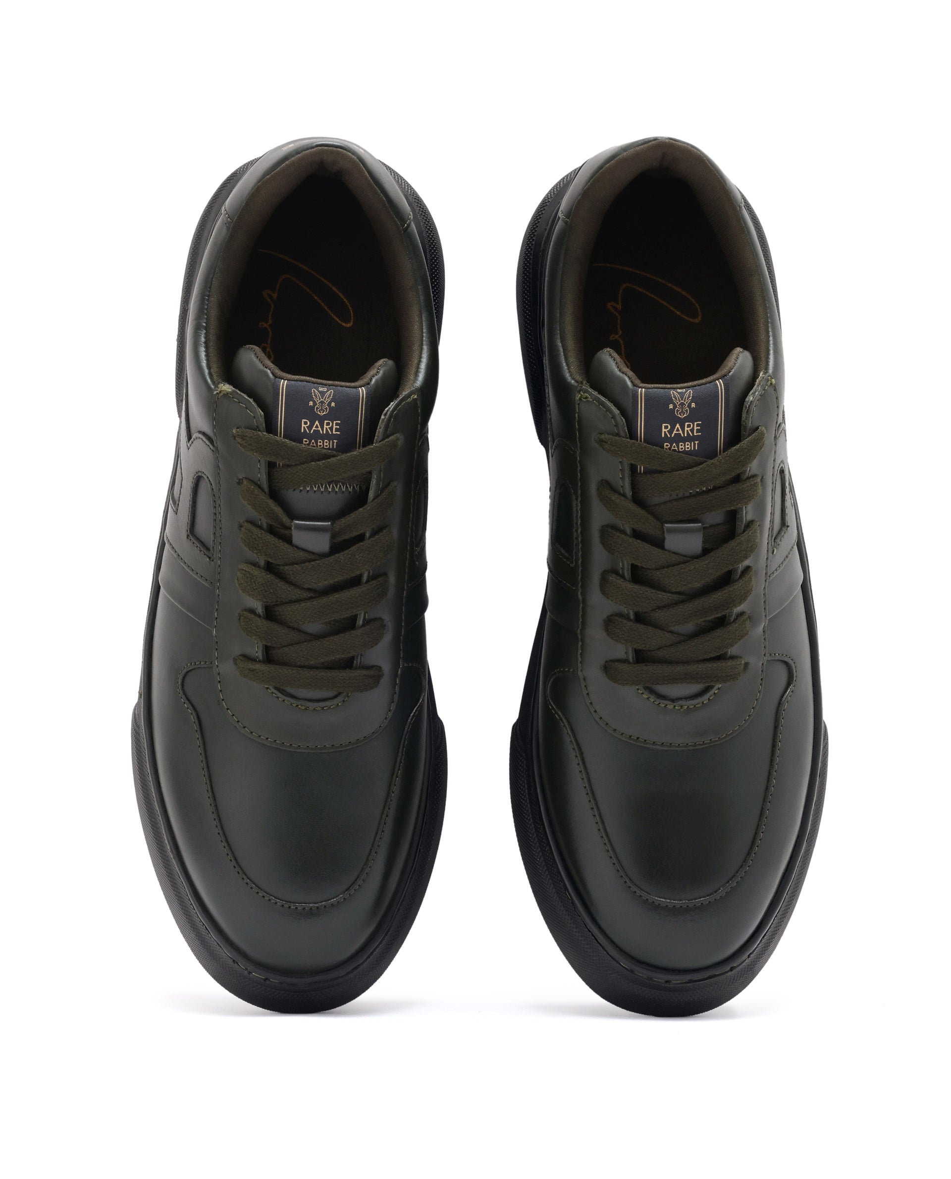 Rare Rabbit Men's Cygnus Green Genuine Leather Monotone Low-top Lace-up Branded Sneaker Shoes