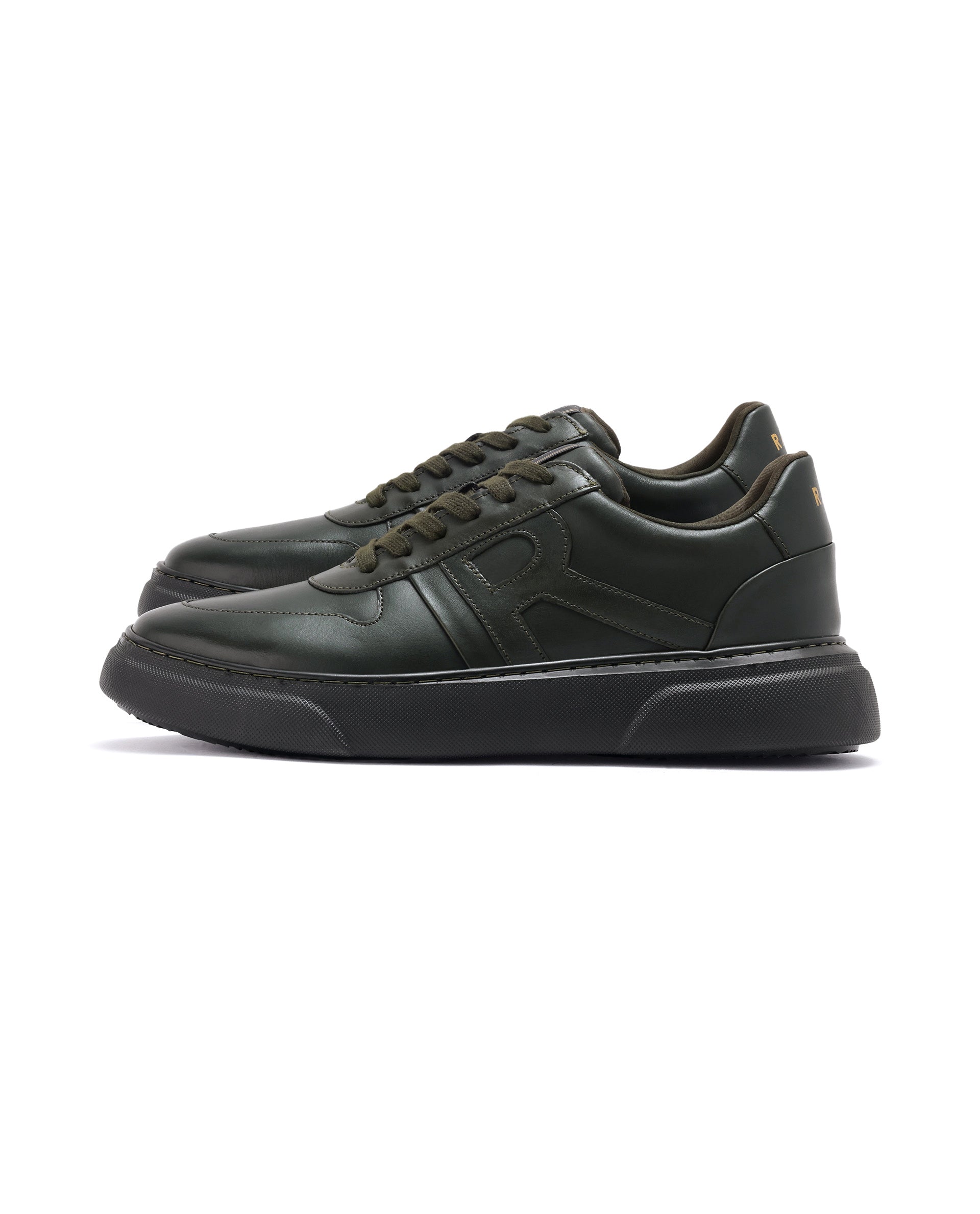 Rare Rabbit Men's Cygnus Green Genuine Leather Monotone Low-top Lace-up Branded Sneaker Shoes