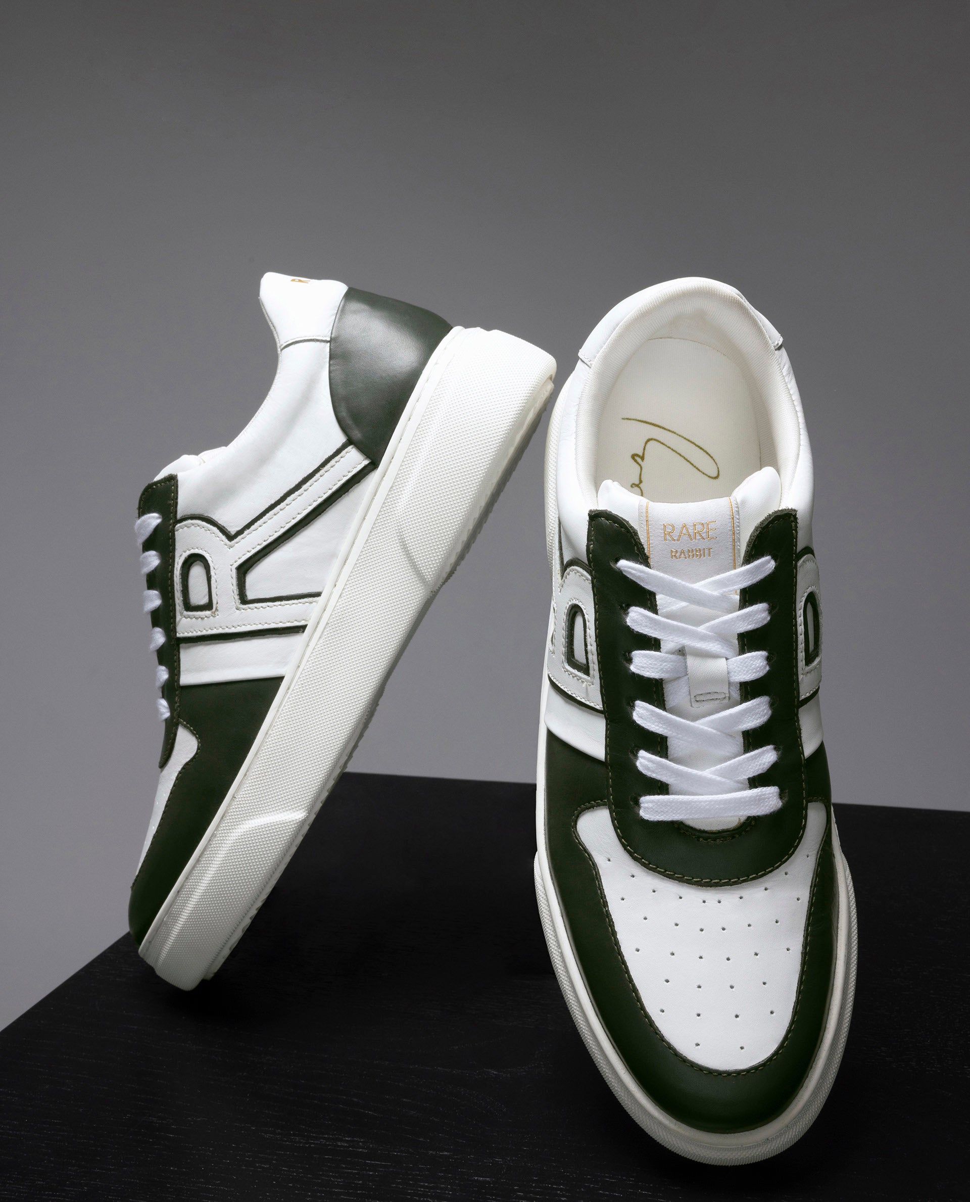 Rare Rabbit Mens Cygnus Pro Green Genuine Leather Dual Tone Low-Top Lace-Up Sneaker Shoe