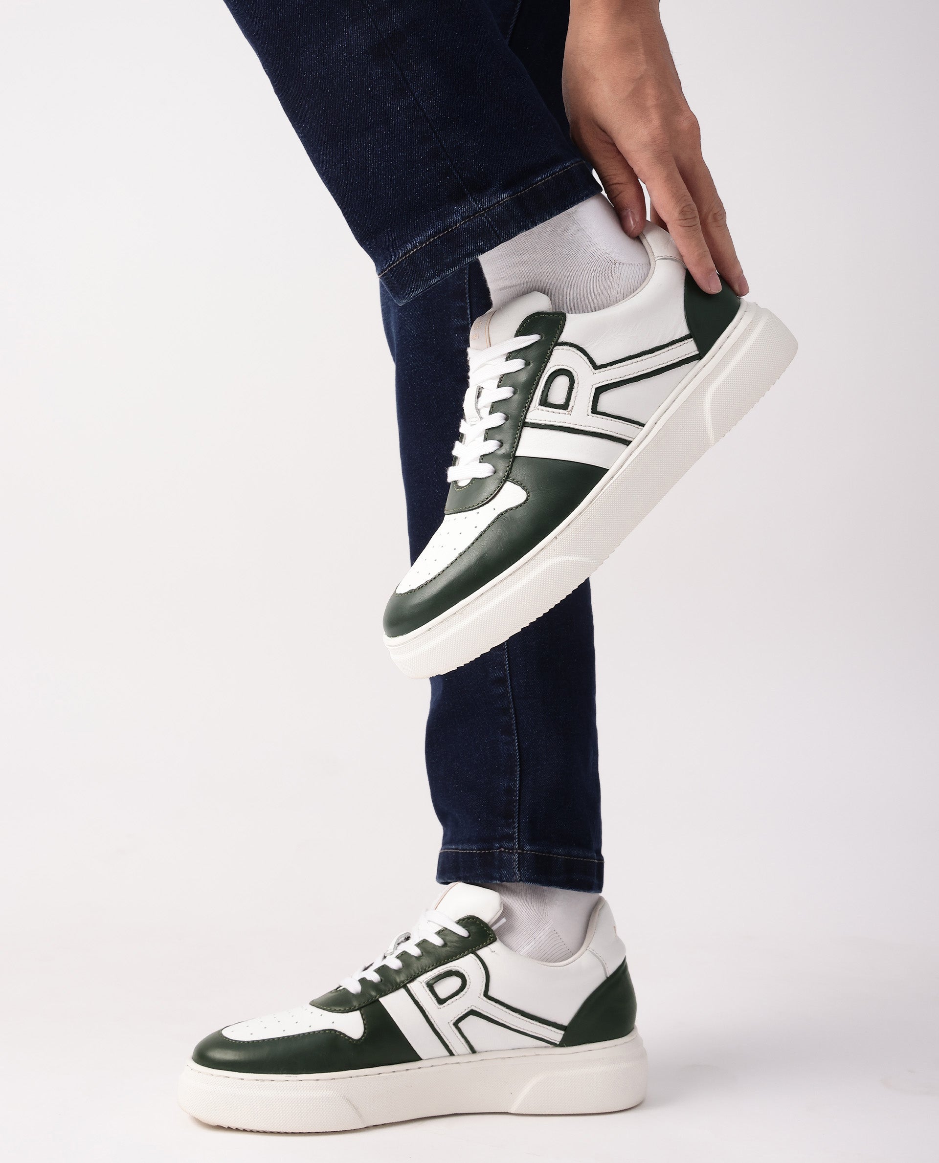 Rare Rabbit Mens Cygnus Pro Green Genuine Leather Dual Tone Low-Top Lace-Up Sneaker Shoe