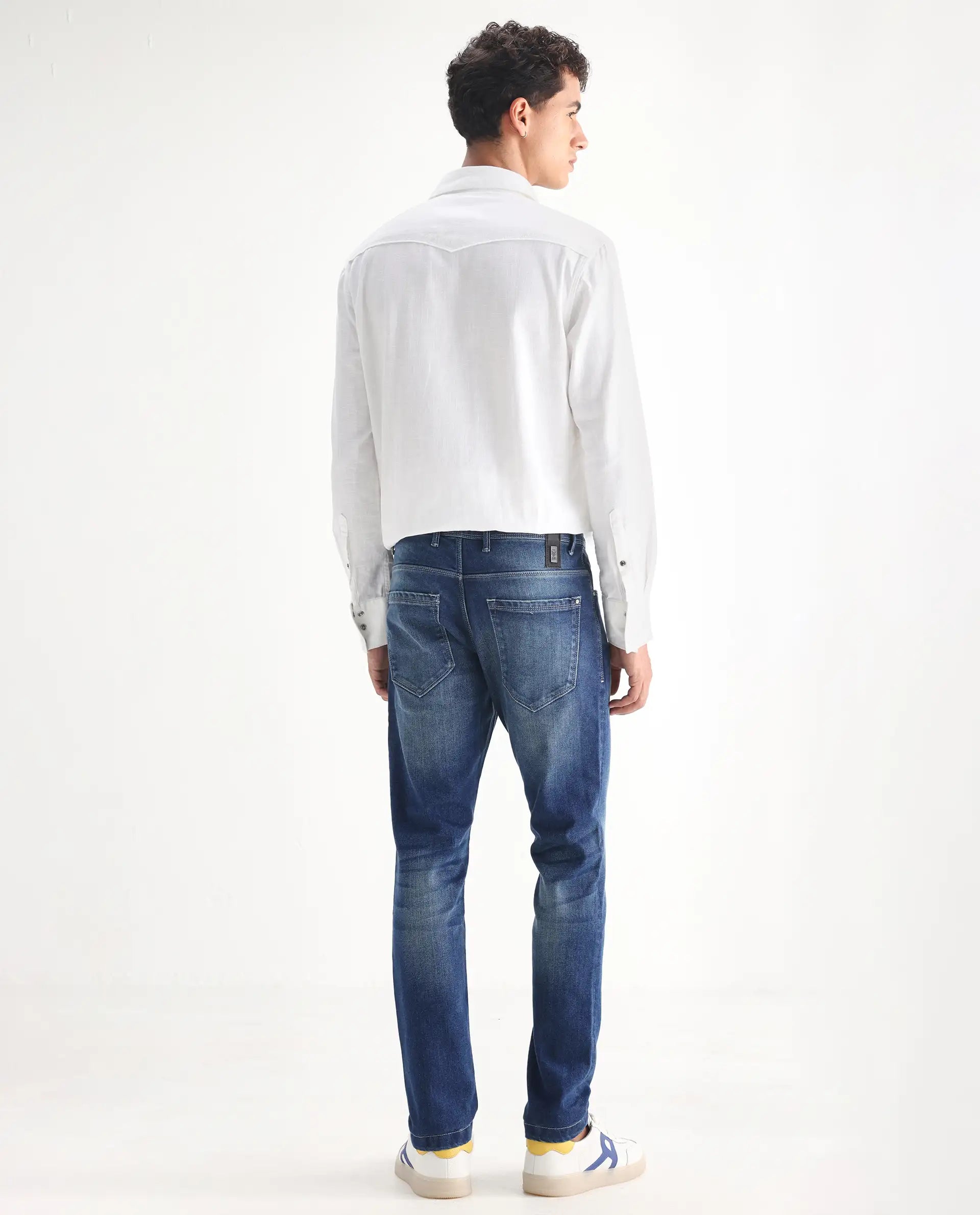 Rare Rabbit Men's Cyr Light Blue Cotton Plain Hawk Slim Fit Jeans