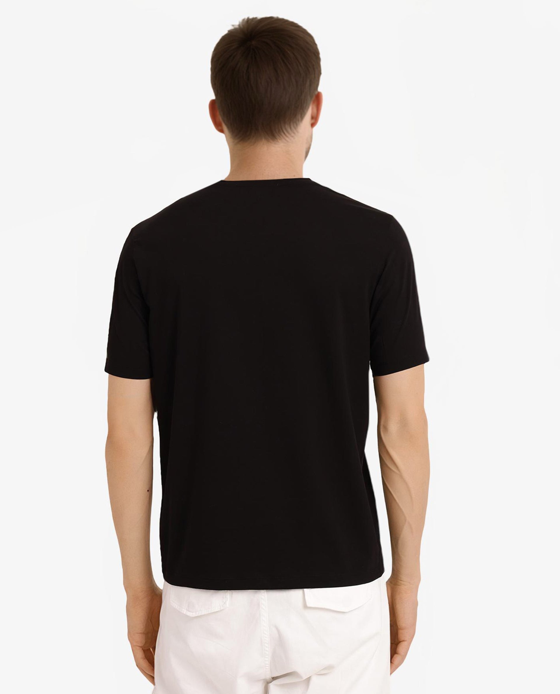 Rare Rabbit Men Caf Black Cotton Lycra Fabric Short Sleeve Crew Neck Regular Fit Graphic Print T-Shirt