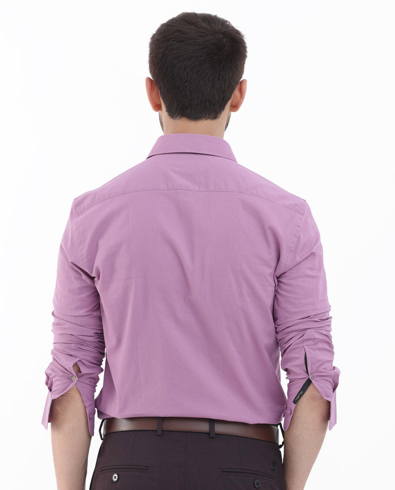 Rare Rabbit Men's Cambo Dusky Purple Cambric Fabric Full Sleeves Solid Shirt