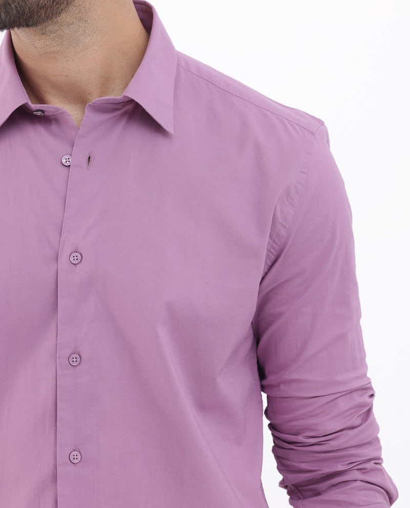 Rare Rabbit Men's Cambo Dusky Purple Cambric Fabric Full Sleeves Solid Shirt