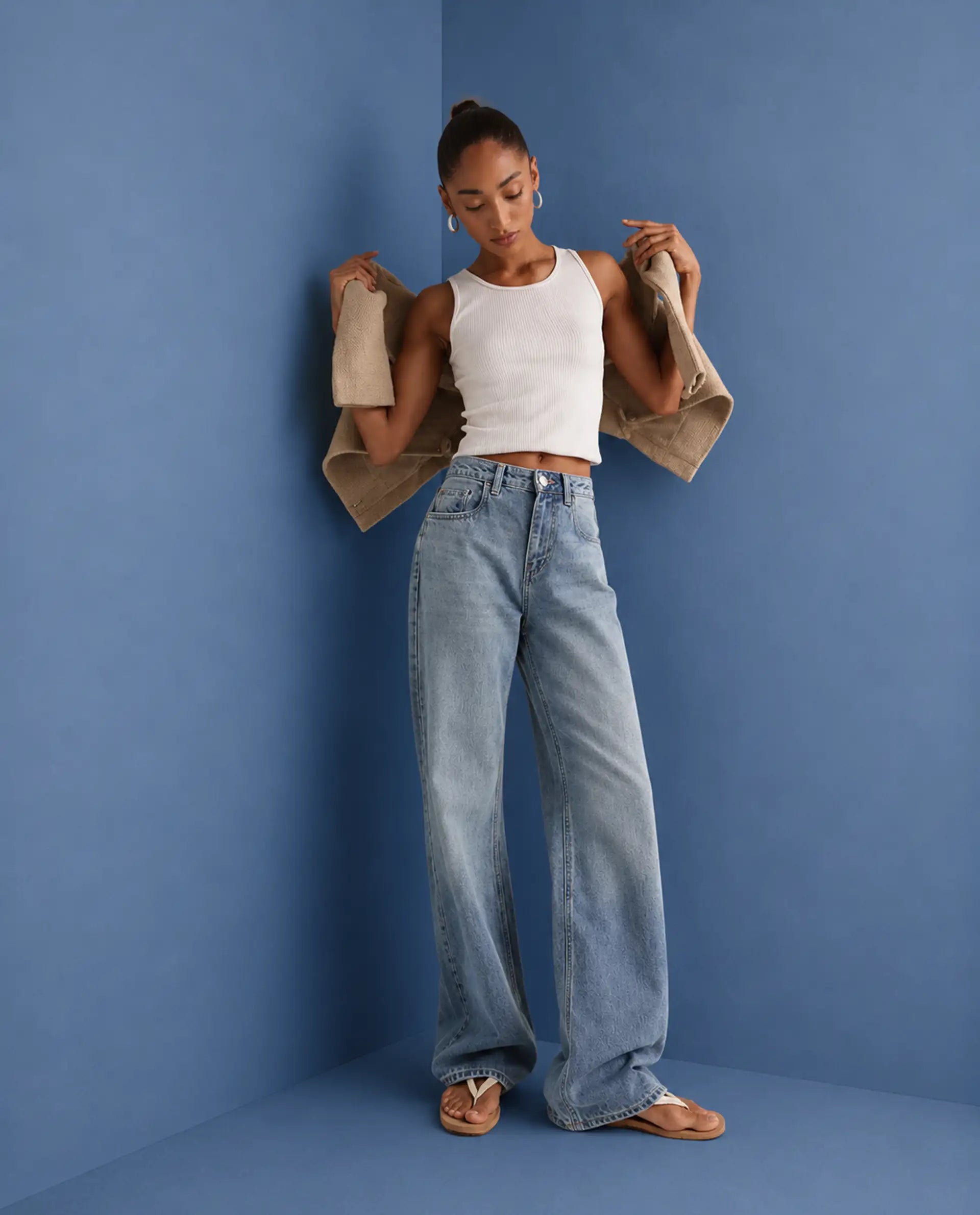 Rareism Women's Stara Light Blue Cotton Blend Straight Fit Plain Jeans