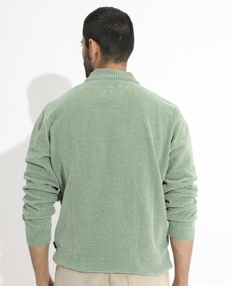 Rare Rabbit Mens Chenee Green Sweater Full Sleeve Crew Neck Solid