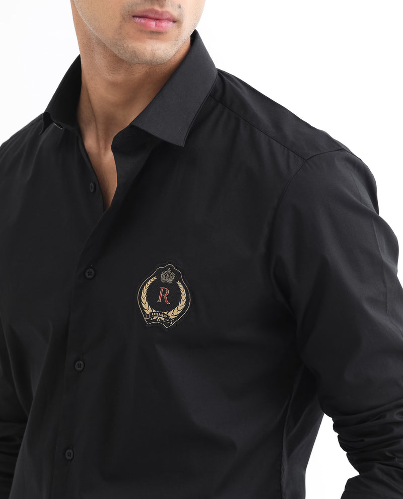 Rare Rabbit Men's Cron Black Cotton Lycra Fabric Full Sleeves Shirt