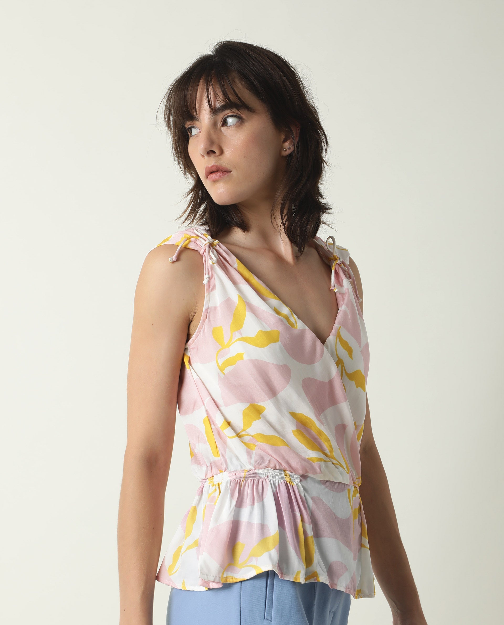 Rareism Womens Morning Pink Top Modal Fabric Regular Fit Sleeveless V Neck