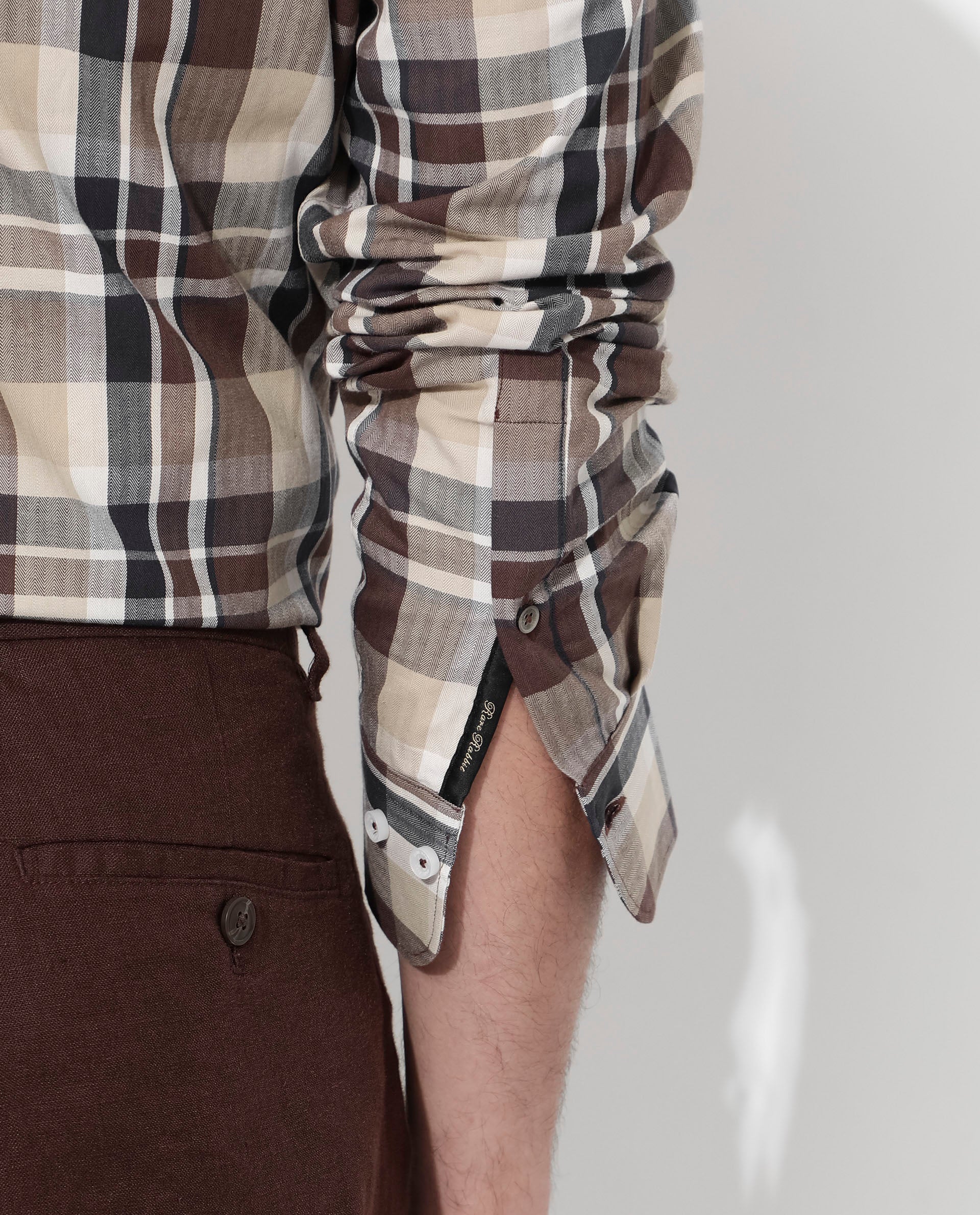 Rare Rabbit Men's Dae Brown Cotton Fabric Full Sleeve Regular Fit Collared Checks Shirt